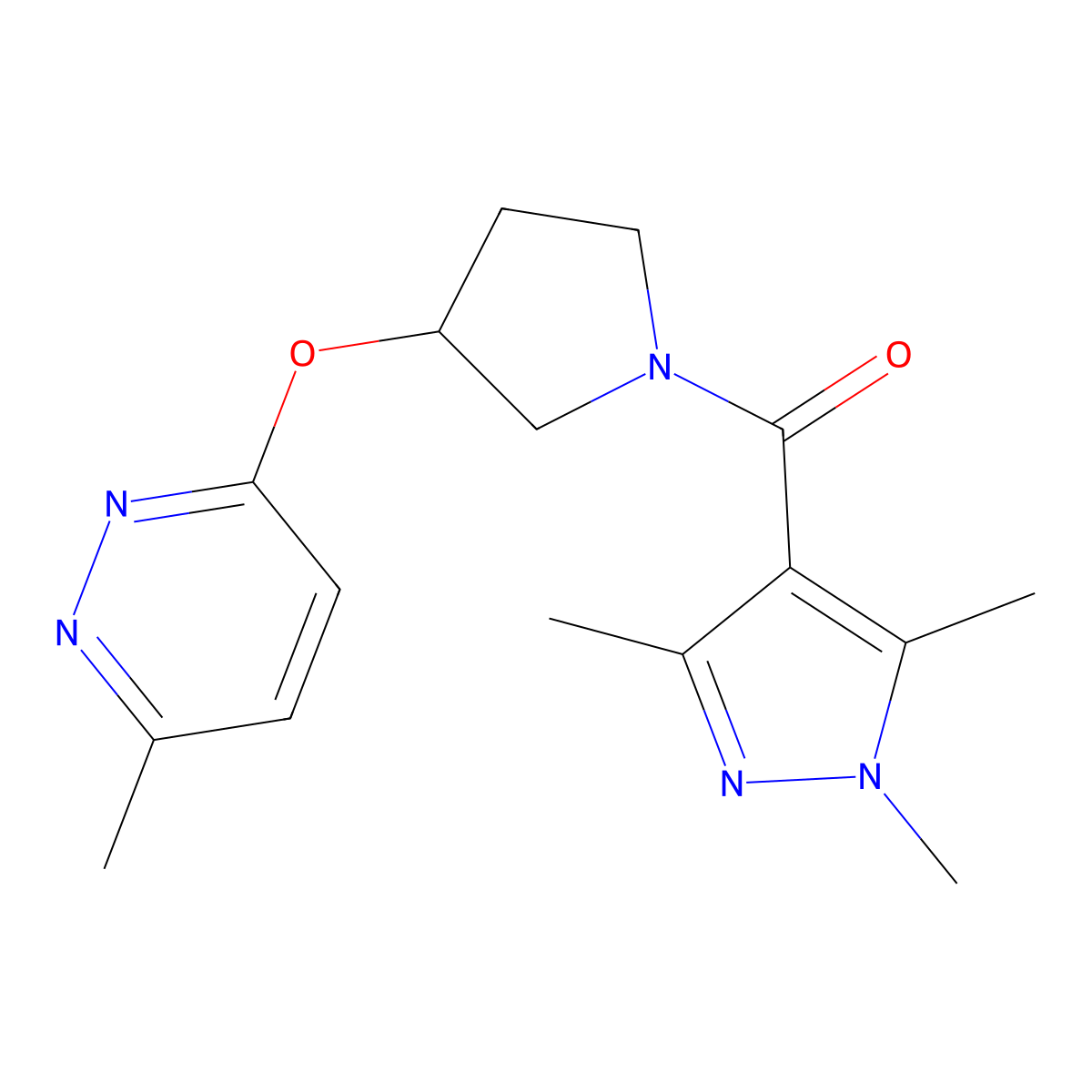(3-((6-methylpyridazin-3-yl)oxy)pyrrolidin-1-yl)(1,3,5-trimethyl-1H-pyrazol-4-yl)methanone molecular structure, CAS 2034478-14-1