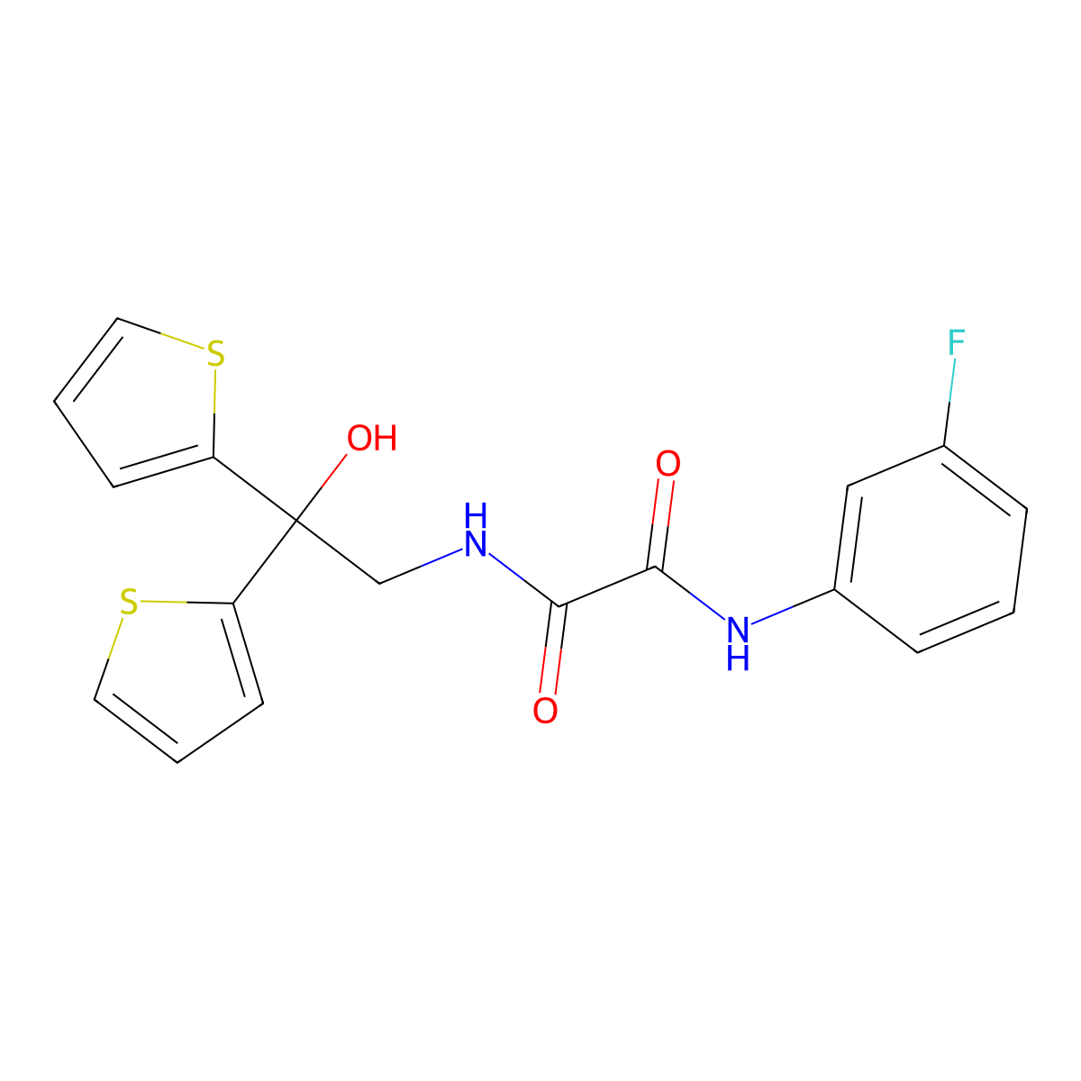 N1-(3-fluorophenyl)-N2-(2-hydroxy-2,2-di(thiophen-2-yl)ethyl)oxalamide molecular structure, CAS 2034478-16-3