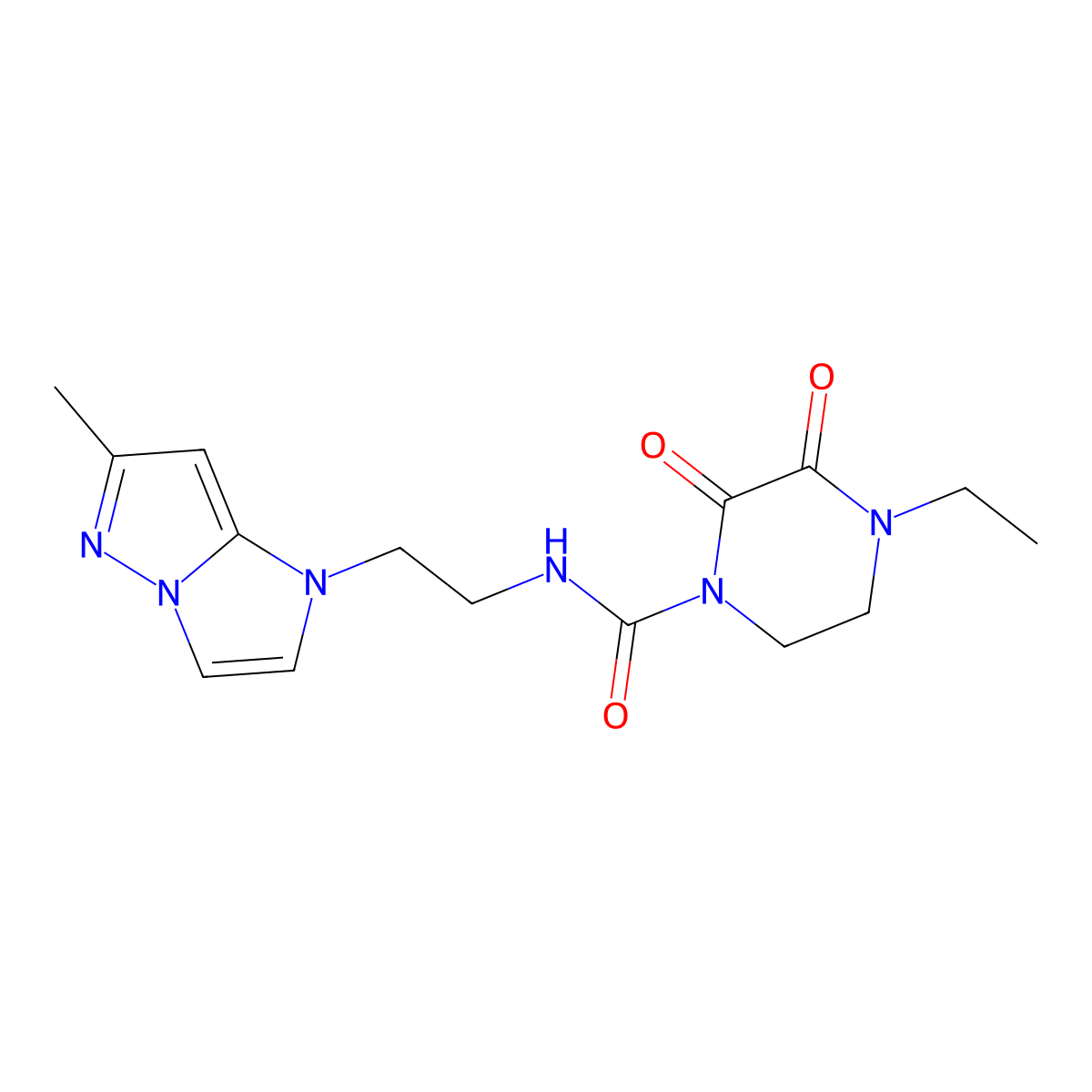 4-ethyl-N-(2-(6-methyl-1H-imidazo[1,2-b]pyrazol-1-yl)ethyl)-2,3-dioxopiperazine-1-carboxamide molecular structure, CAS 2034478-18-5
