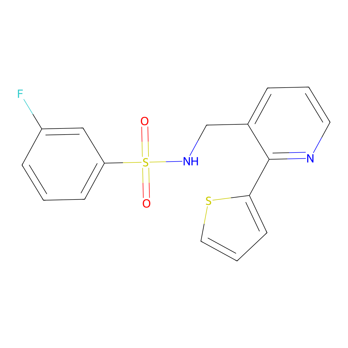 3-fluoro-N-((2-(thiophen-2-yl)pyridin-3-yl)methyl)benzenesulfonamide molecular structure, CAS 2034478-20-9