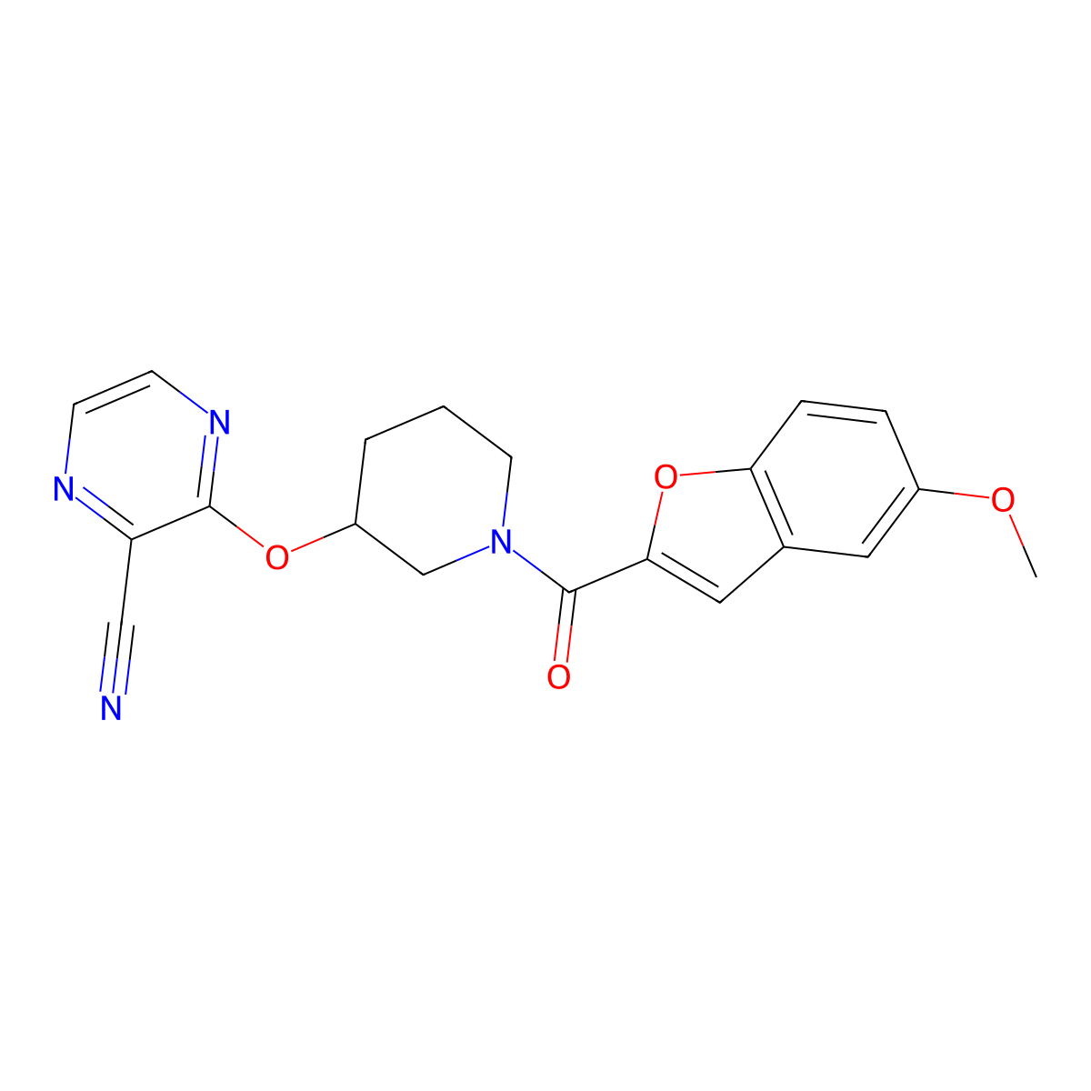 3-((1-(5-Methoxybenzofuran-2-carbonyl)piperidin-3-yl)oxy)pyrazine-2-carbonitrile molecular structure, CAS 2034478-29-8