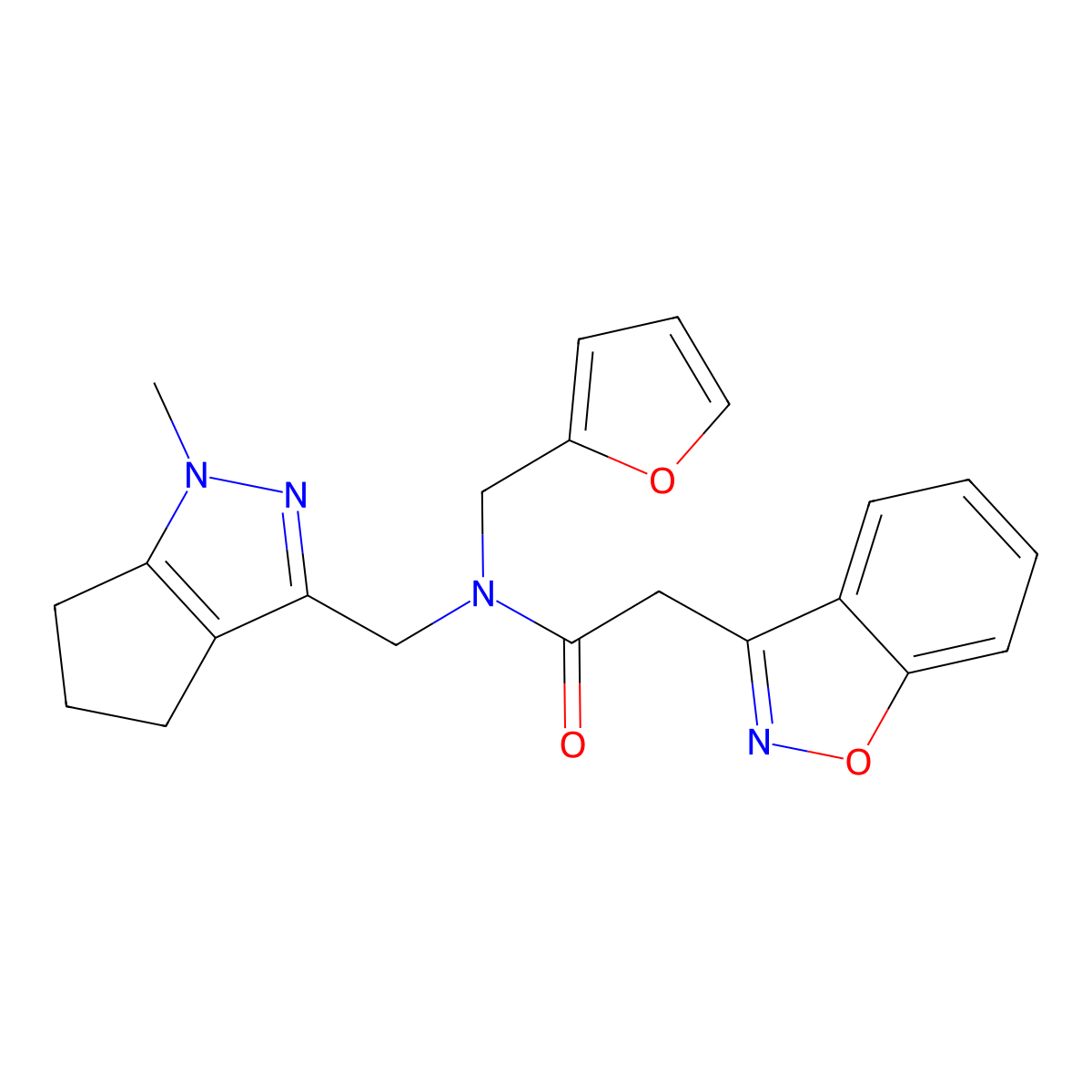 2-(benzo[d]isoxazol-3-yl)-N-(furan-2-ylmethyl)-N-((1-methyl-1,4,5,6-tetrahydrocyclopenta[c]pyrazol-3-yl)methyl)acetamide molecular structure, CAS 2034478-36-7