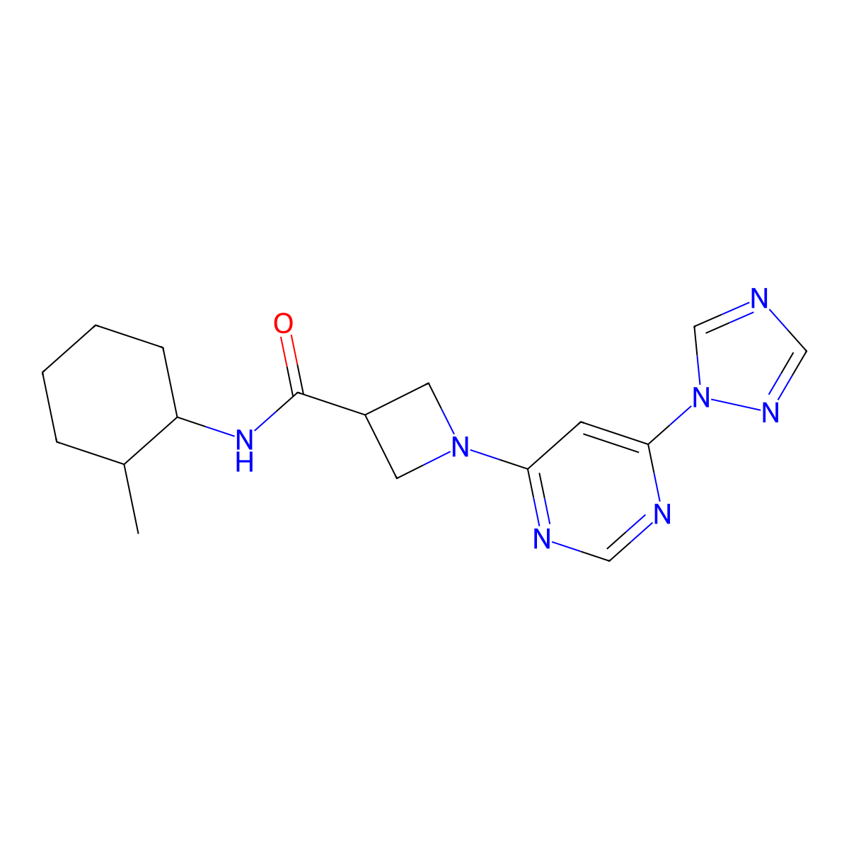 1-(6-(1H-1,2,4-triazol-1-yl)pyrimidin-4-yl)-N-(2-methylcyclohexyl)azetidine-3-carboxamide molecular structure, CAS 2034478-37-8