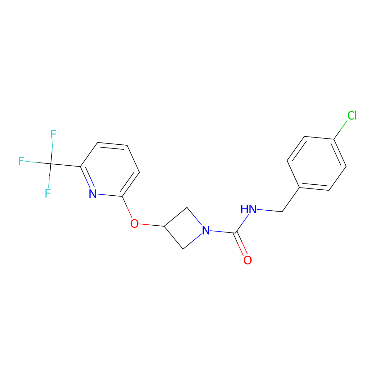 N-(4-chlorobenzyl)-3-((6-(trifluoromethyl)pyridin-2-yl)oxy)azetidine-1-carboxamide molecular structure, CAS 2034478-38-9