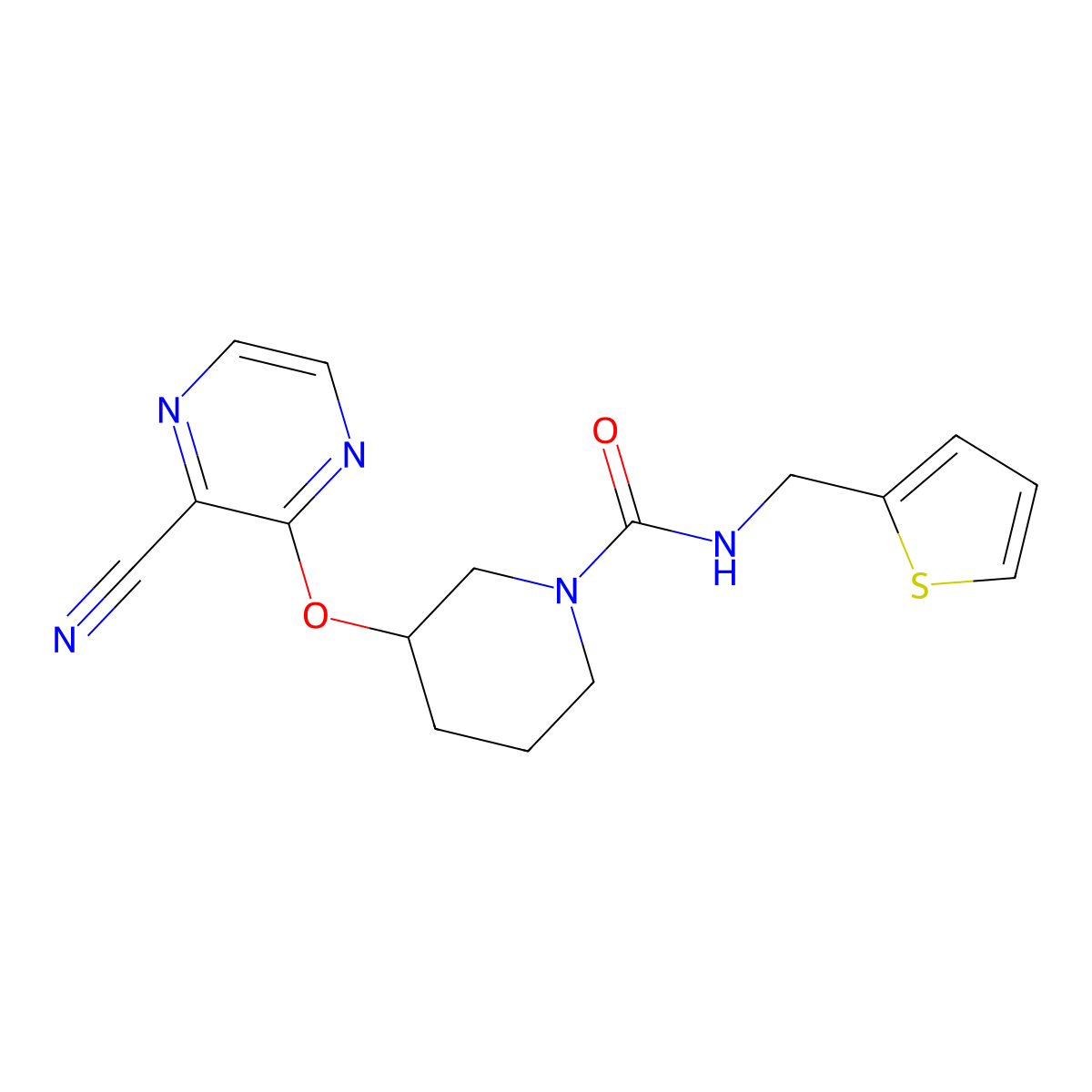 3-((3-cyanopyrazin-2-yl)oxy)-N-(thiophen-2-ylmethyl)piperidine-1-carboxamide molecular structure, CAS 2034478-40-3