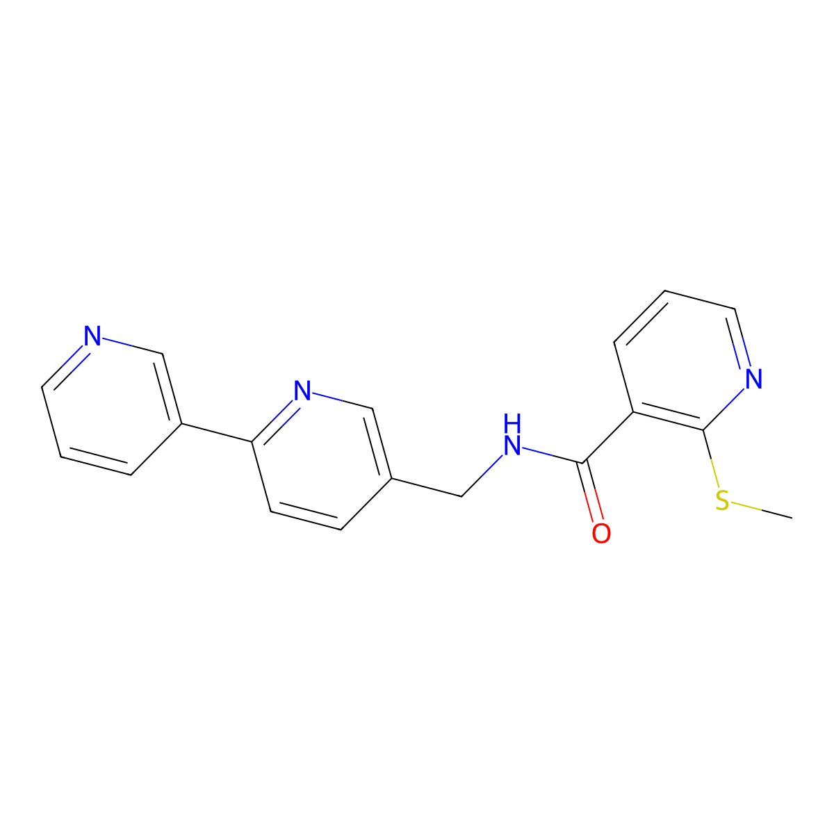 N-({[2,3'-bipyridine]-5-yl}methyl)-2-(methylsulfanyl)pyridine-3-carboxamide molecular structure, CAS 2034478-41-4