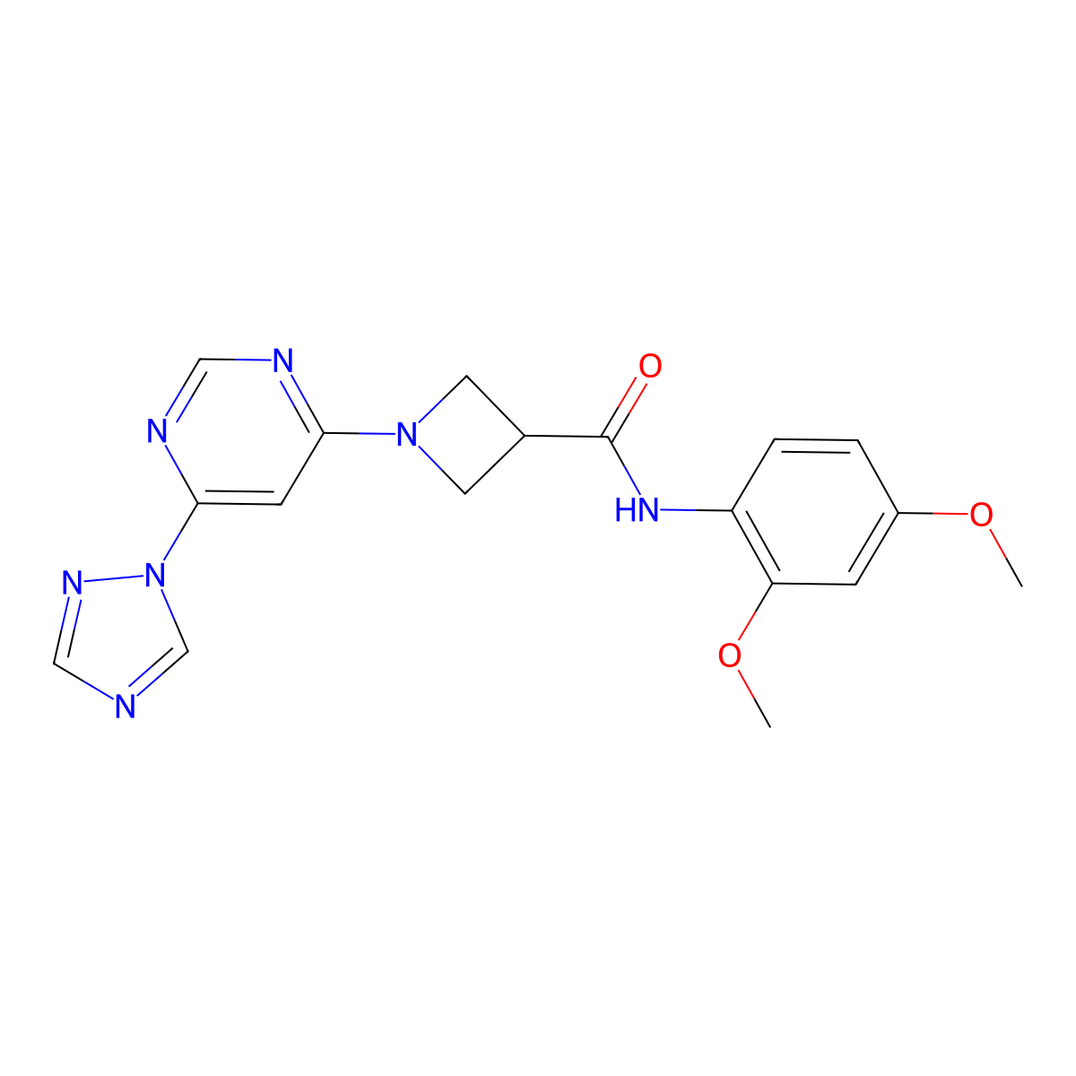 1-(6-(1H-1,2,4-triazol-1-yl)pyrimidin-4-yl)-N-(2,4-dimethoxyphenyl)azetidine-3-carboxamide molecular structure, CAS 2034478-42-5