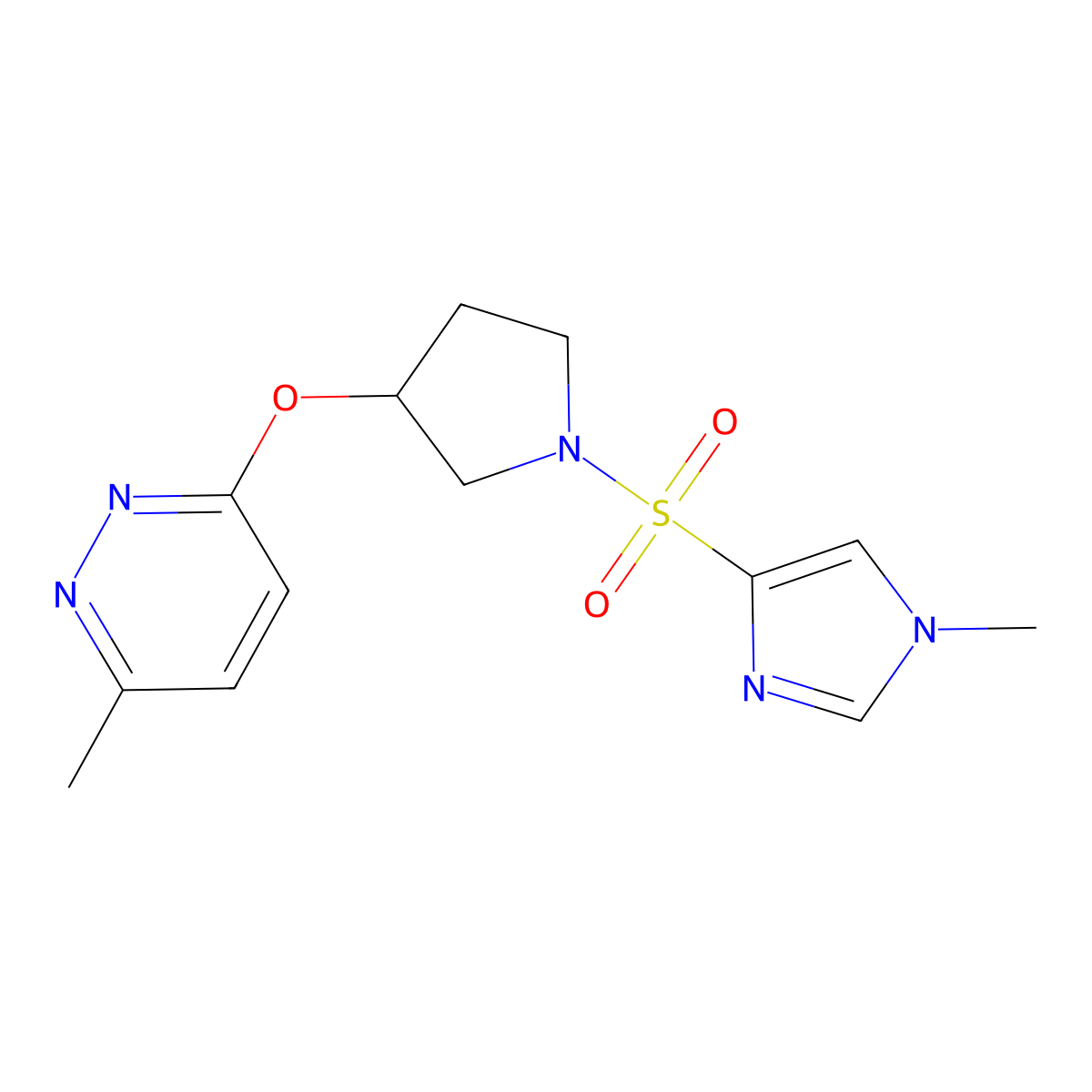 3-methyl-6-({1-[(1-methyl-1H-imidazol-4-yl)sulfonyl]pyrrolidin-3-yl}oxy)pyridazine molecular structure, CAS 2034478-44-7