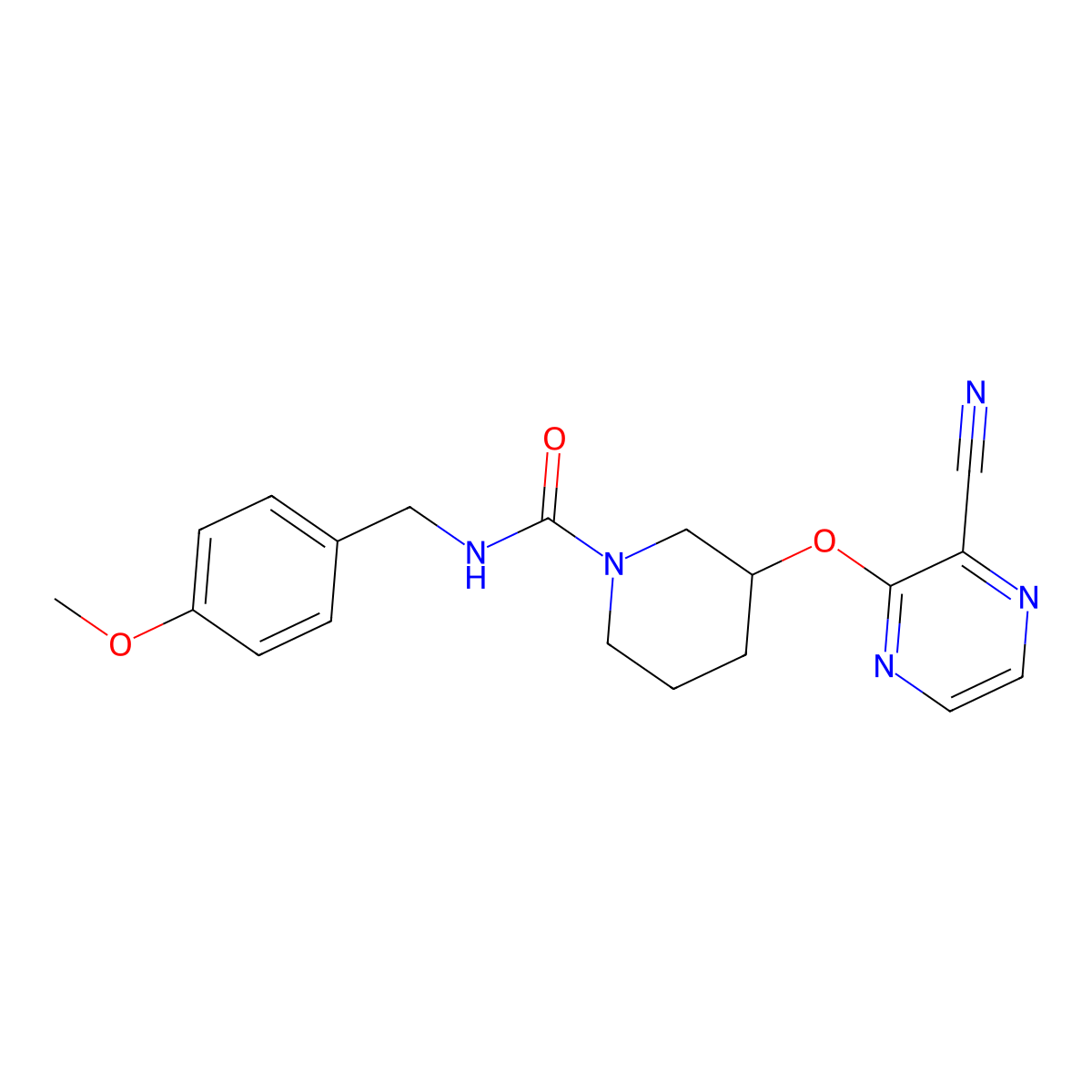 3-((3-cyanopyrazin-2-yl)oxy)-N-(4-methoxybenzyl)piperidine-1-carboxamide molecular structure, CAS 2034478-47-0