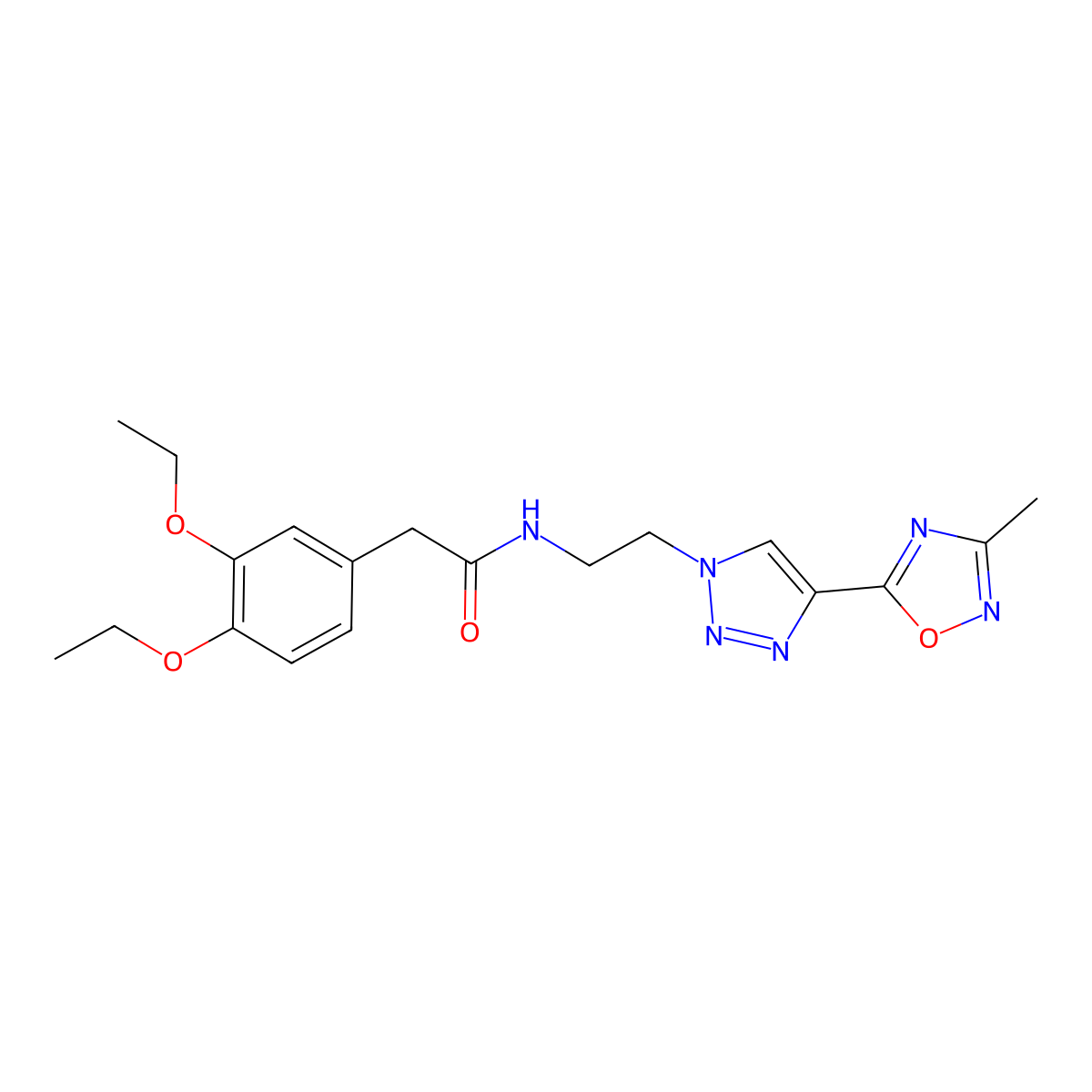2-(3,4-diethoxyphenyl)-N-(2-(4-(3-methyl-1,2,4-oxadiazol-5-yl)-1H-1,2,3-triazol-1-yl)ethyl)acetamide molecular structure, CAS 2034478-48-1