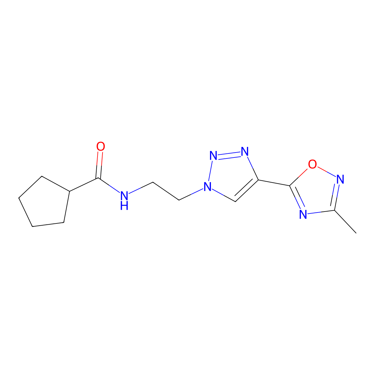 N-{2-[4-(3-methyl-1,2,4-oxadiazol-5-yl)-1H-1,2,3-triazol-1-yl]ethyl}cyclopentanecarboxamide molecular structure, CAS 2034478-52-7