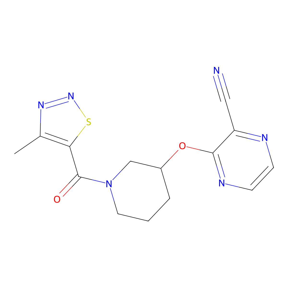 3-{[1-(4-Methyl-1,2,3-thiadiazole-5-carbonyl)piperidin-3-yl]oxy}pyrazine-2-carbonitrile molecular structure, CAS 2034478-54-9