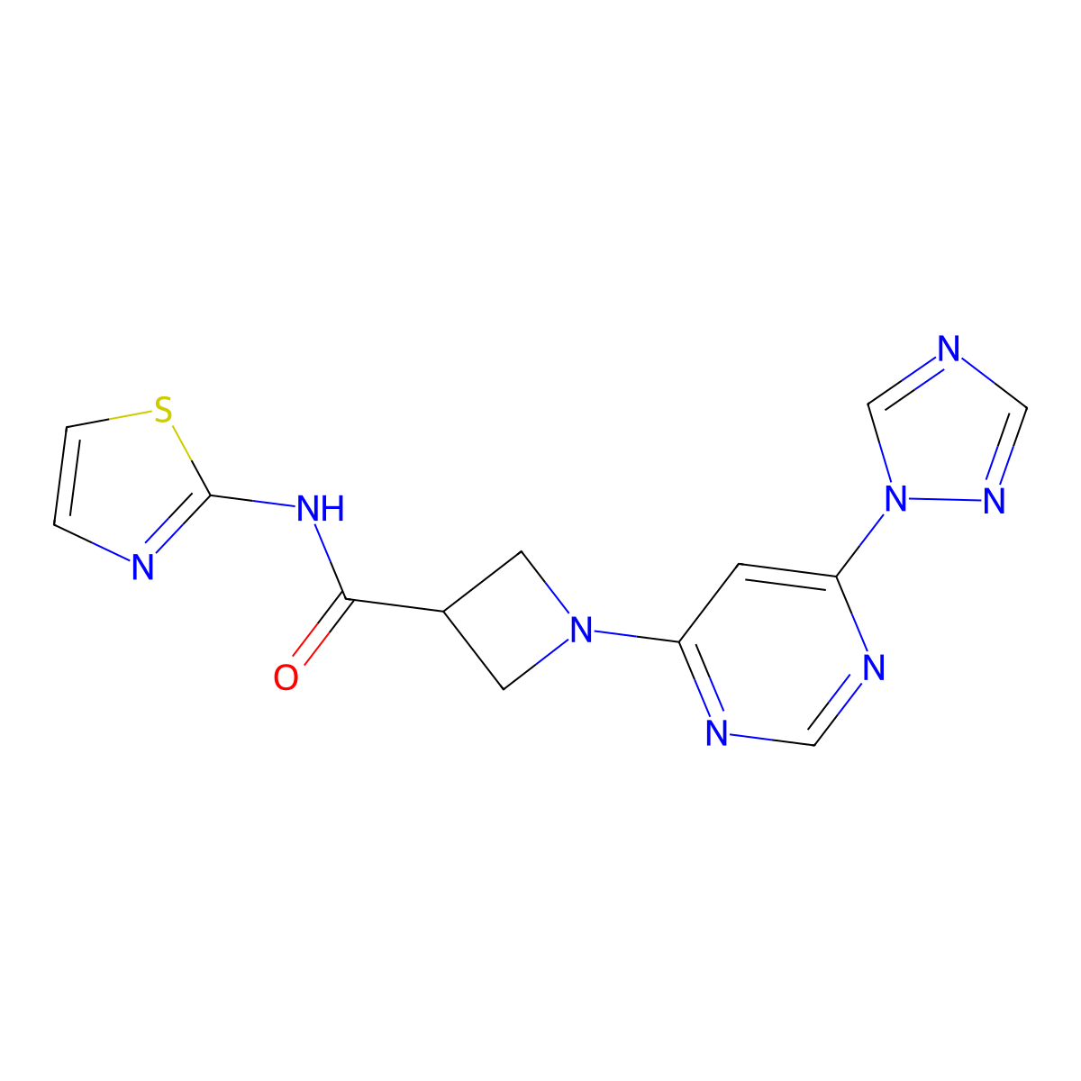 1-(6-(1H-1,2,4-triazol-1-yl)pyrimidin-4-yl)-N-(thiazol-2-yl)azetidine-3-carboxamide molecular structure, CAS 2034478-55-0
