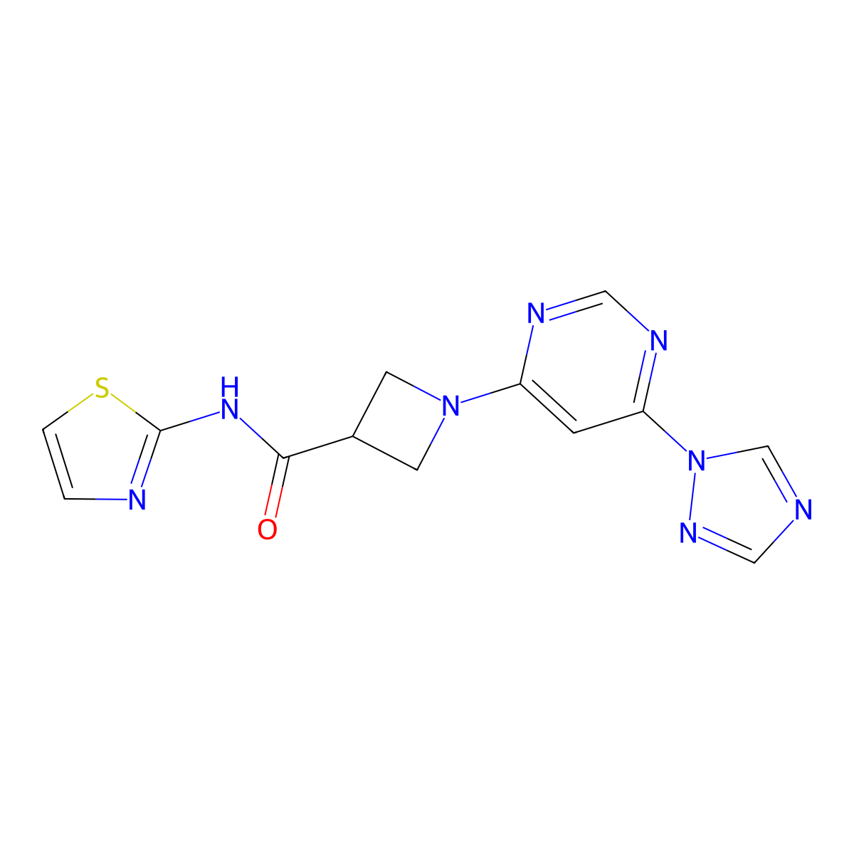 1-(6-(1H-1,2,4-triazol-1-yl)pyrimidin-4-yl)-N-(thiazol-2-yl)azetidine-3-carboxamide molecular structure, CAS 2034478-55-0
