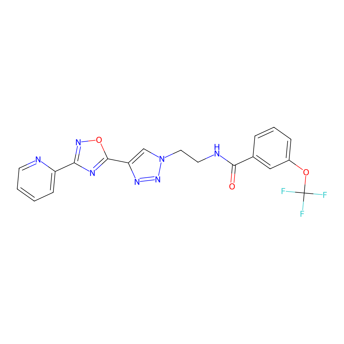 N-(2-(4-(3-(pyridin-2-yl)-1,2,4-oxadiazol-5-yl)-1H-1,2,3-triazol-1-yl)ethyl)-3-(trifluoromethoxy)benzamide molecular structure, CAS 2034478-57-2
