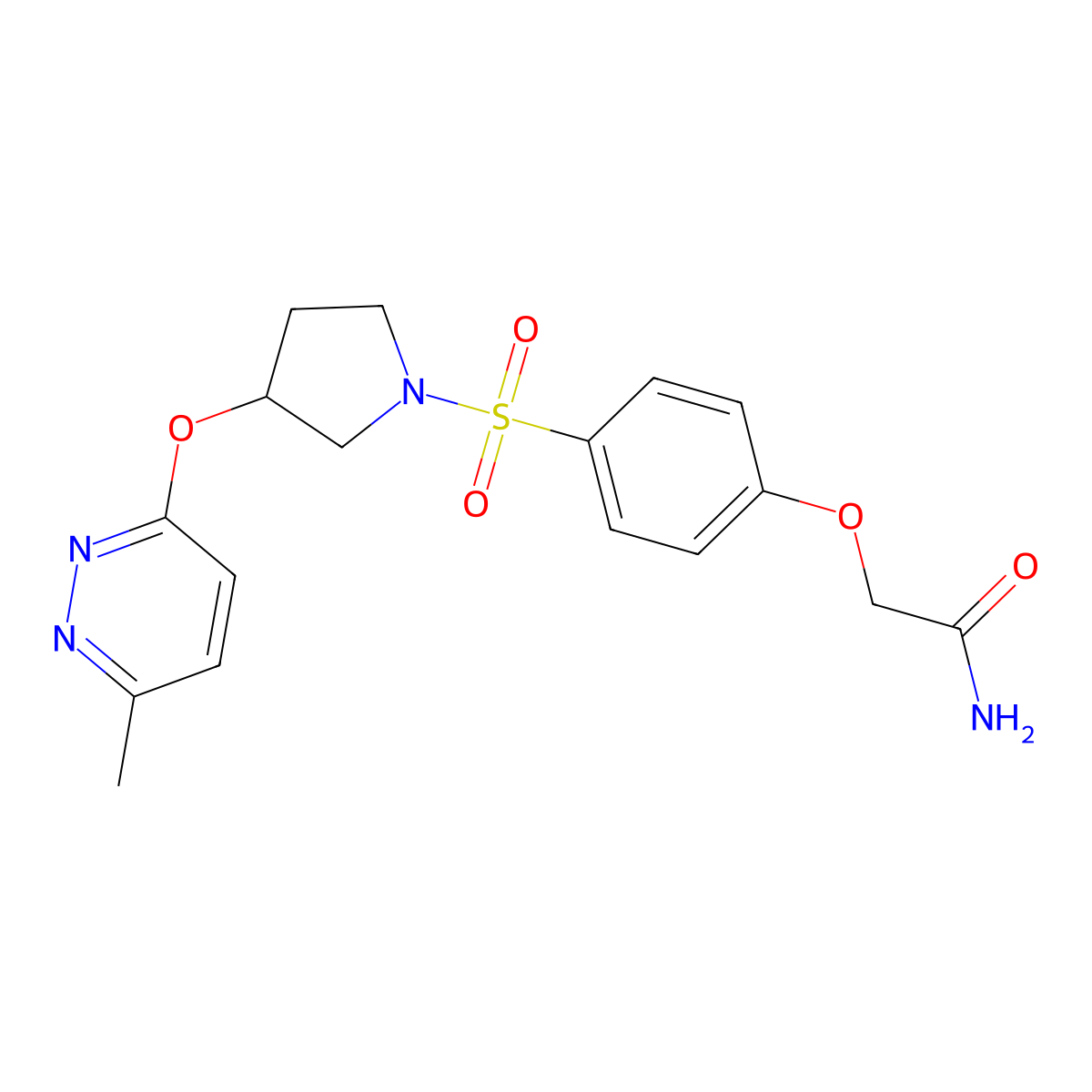 2-(4-((3-((6-Methylpyridazin-3-yl)oxy)pyrrolidin-1-yl)sulfonyl)phenoxy)acetamide molecular structure, CAS 2034478-60-7