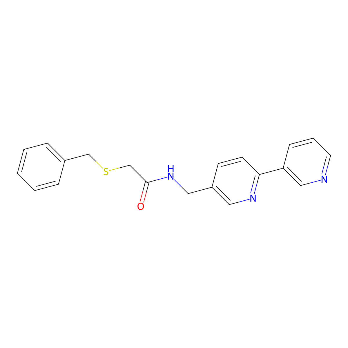 2-(benzylsulfanyl)-N-({[2,3'-bipyridine]-5-yl}methyl)acetamide molecular structure, CAS 2034478-61-8