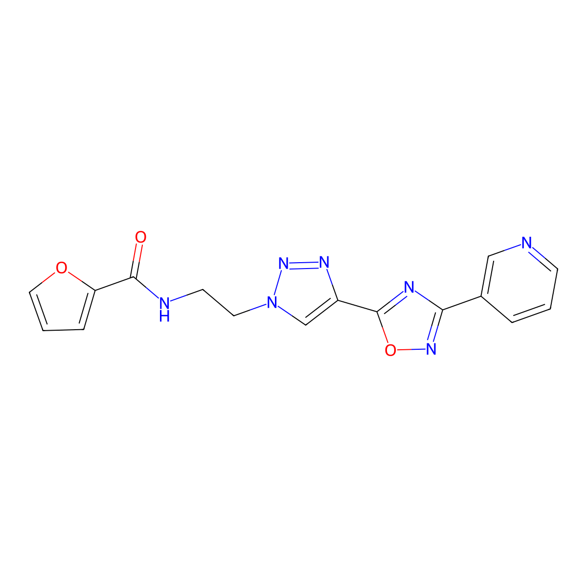 N-(2-(4-(3-(pyridin-3-yl)-1,2,4-oxadiazol-5-yl)-1H-1,2,3-triazol-1-yl)ethyl)furan-2-carboxamide molecular structure, CAS 2034478-62-9