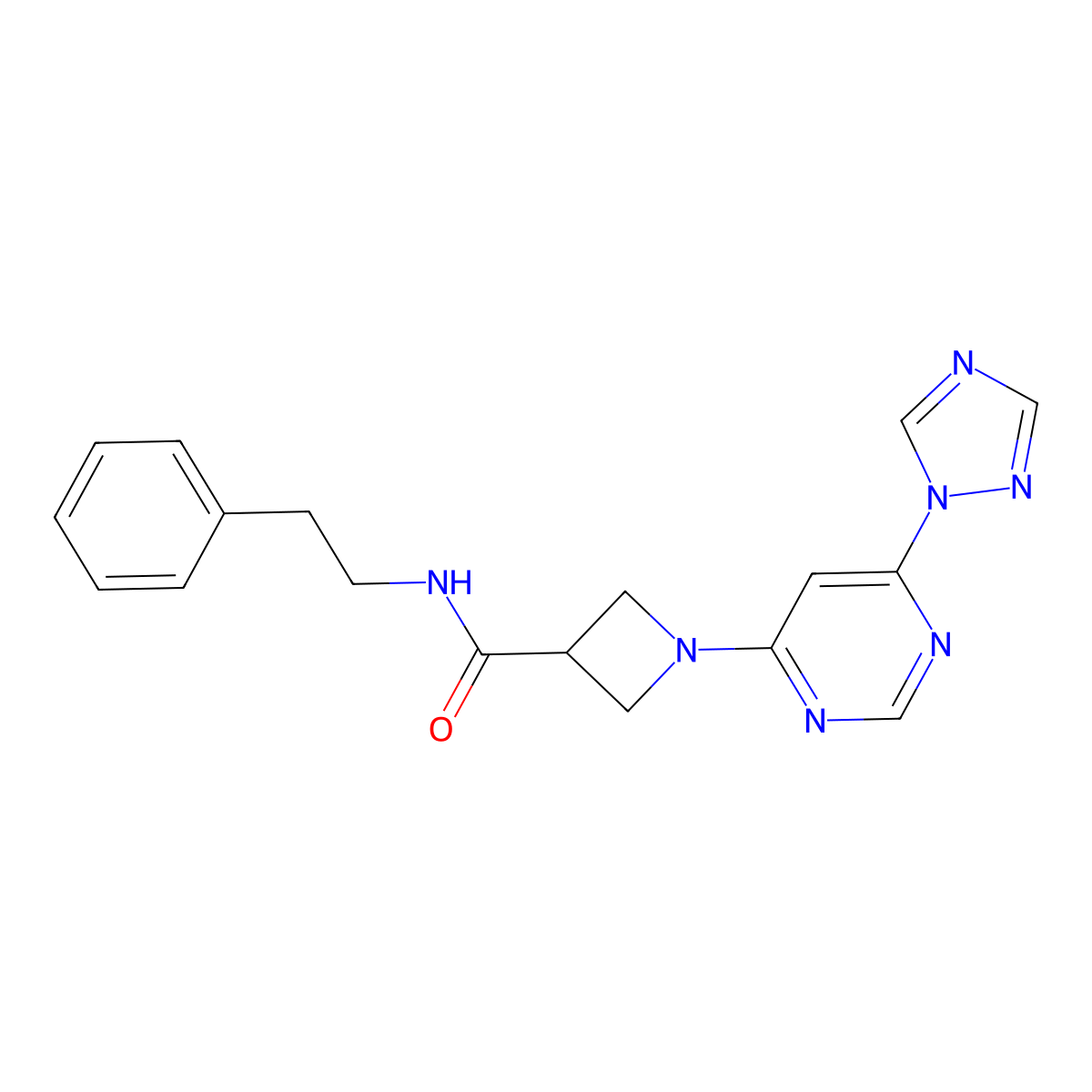 1-(6-(1H-1,2,4-triazol-1-yl)pyrimidin-4-yl)-N-phenethylazetidine-3-carboxamide molecular structure, CAS 2034478-63-0
