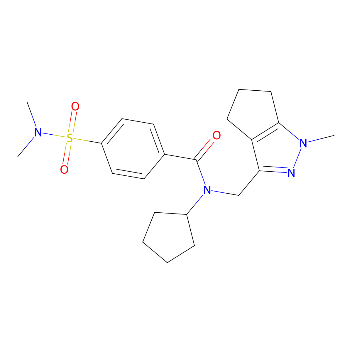 N-cyclopentyl-4-(N,N-dimethylsulfamoyl)-N-((1-methyl-1,4,5,6-tetrahydrocyclopenta[c]pyrazol-3-yl)methyl)benzamide molecular structure, CAS 2034478-65-2