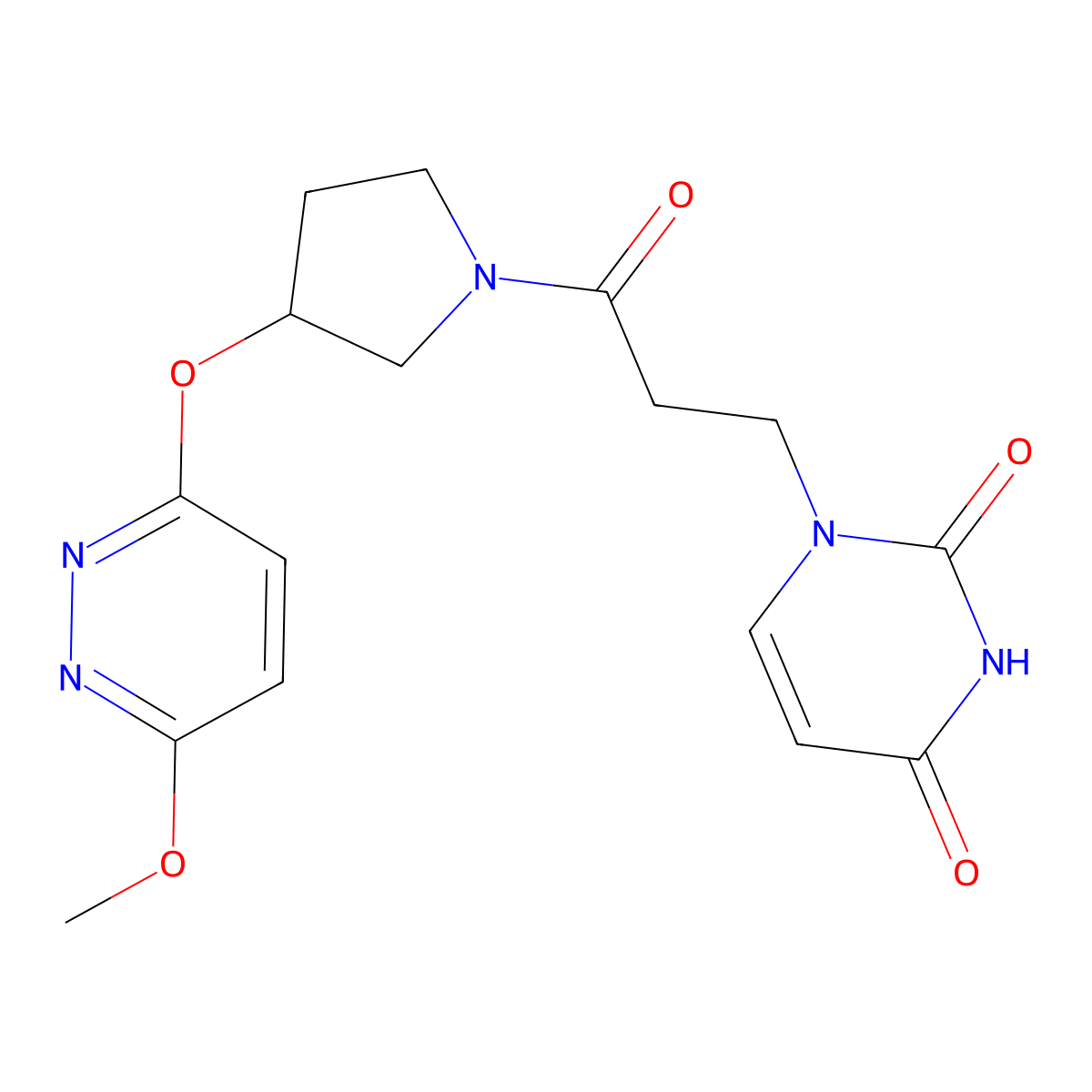1-(3-(3-((6-methoxypyridazin-3-yl)oxy)pyrrolidin-1-yl)-3-oxopropyl)pyrimidine-2,4(1H,3H)-dione molecular structure, CAS 2034478-68-5