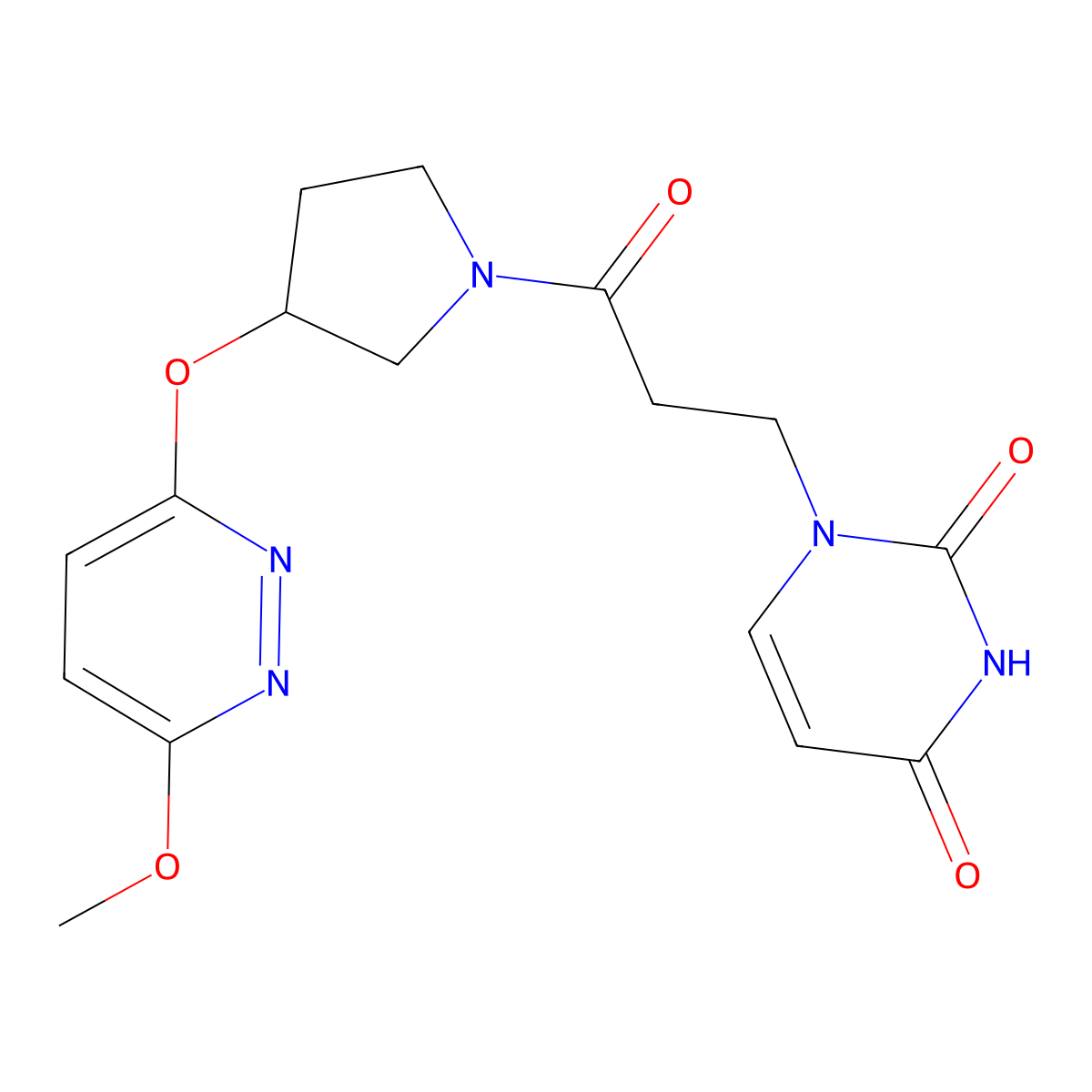 1-(3-(3-((6-methoxypyridazin-3-yl)oxy)pyrrolidin-1-yl)-3-oxopropyl)pyrimidine-2,4(1H,3H)-dione molecular structure, CAS 2034478-68-5