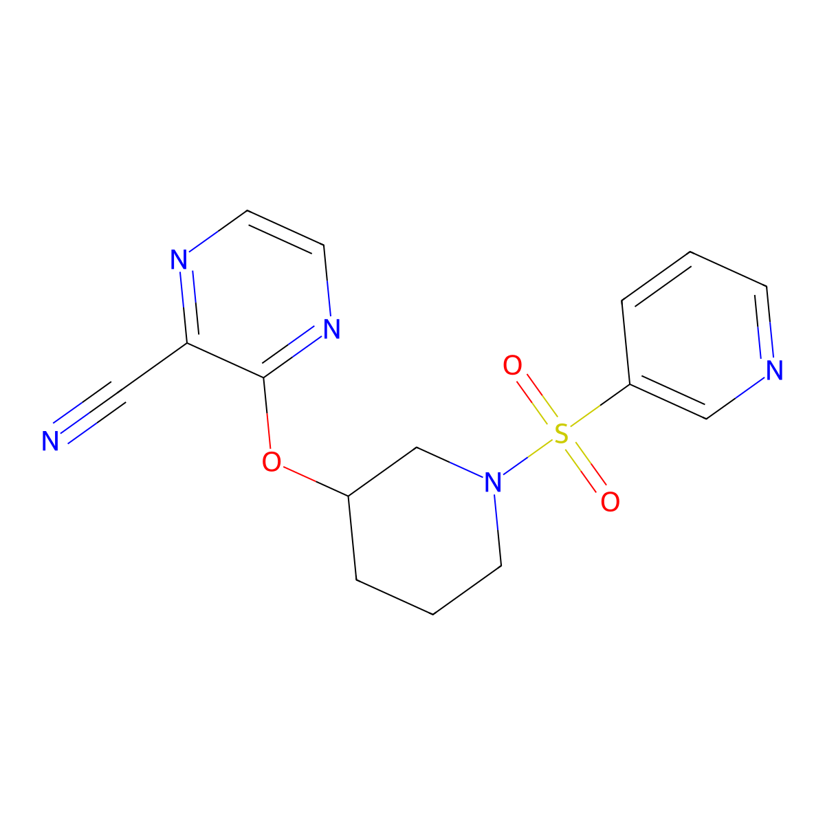 3-((1-(Pyridin-3-ylsulfonyl)piperidin-3-yl)oxy)pyrazine-2-carbonitrile molecular structure, CAS 2034478-74-3
