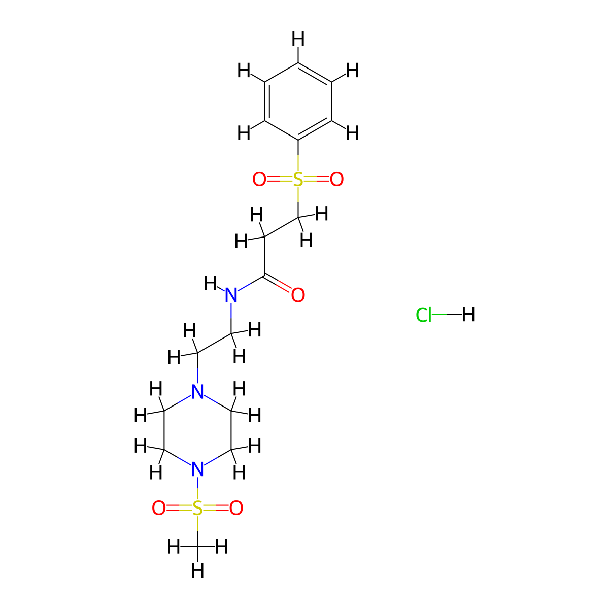 N-(2-(4-(methylsulfonyl)piperazin-1-yl)ethyl)-3-(phenylsulfonyl)propanamide hydrochloride molecular structure, CAS 2034478-80-1