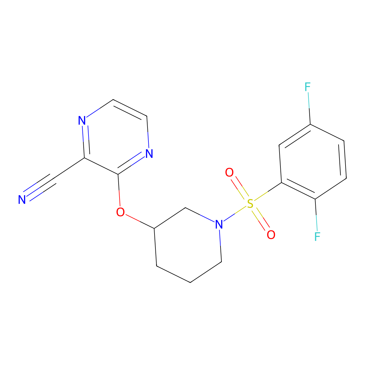 3-((1-((2,5-Difluorophenyl)sulfonyl)piperidin-3-yl)oxy)pyrazine-2-carbonitrile molecular structure, CAS 2034478-89-0