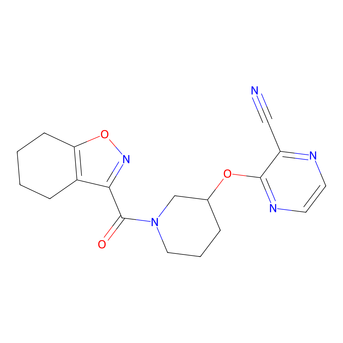 3-((1-(4,5,6,7-Tetrahydrobenzo[d]isoxazole-3-carbonyl)piperidin-3-yl)oxy)pyrazine-2-carbonitrile molecular structure, CAS 2034478-92-5