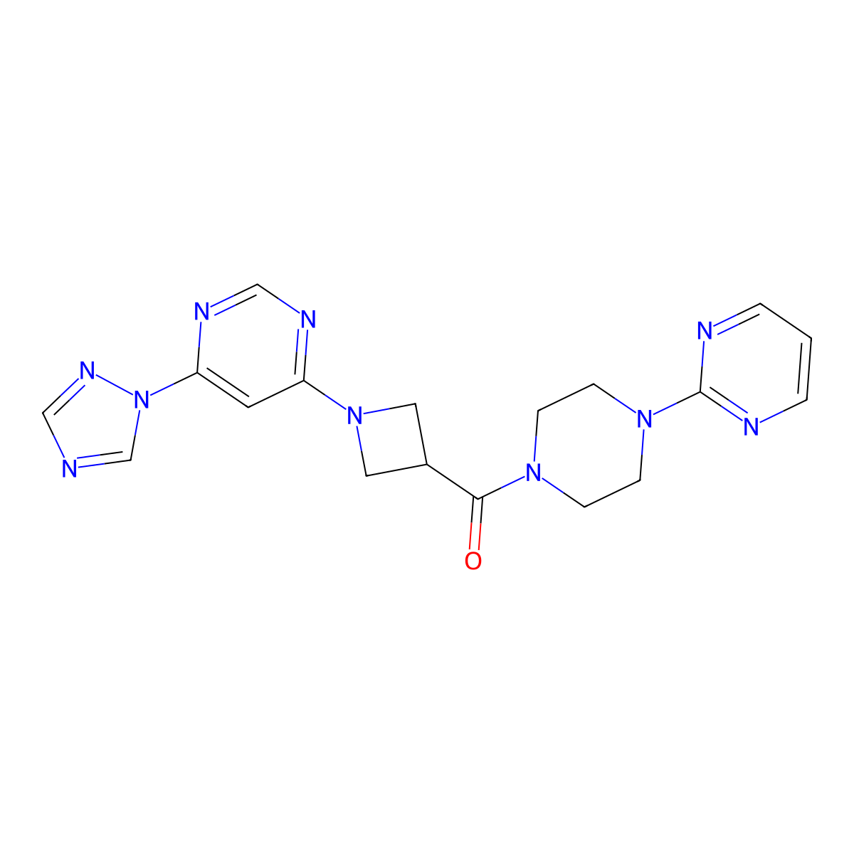 (1-(6-(1H-1,2,4-triazol-1-yl)pyrimidin-4-yl)azetidin-3-yl)(4-(pyrimidin-2-yl)piperazin-1-yl)methanone molecular structure, CAS 2034478-94-7