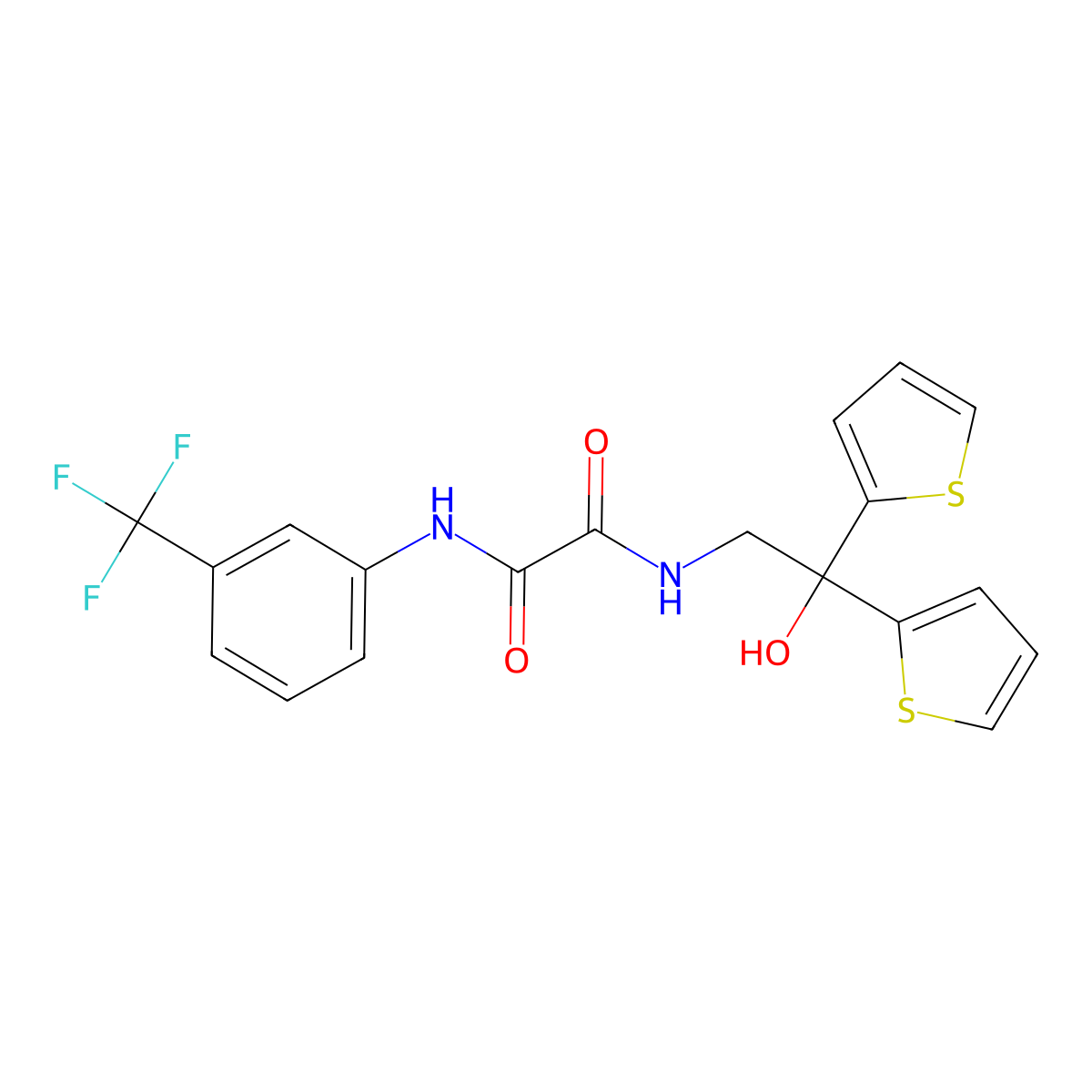 N1-(2-hydroxy-2,2-di(thiophen-2-yl)ethyl)-N2-(3-(trifluoromethyl)phenyl)oxalamide molecular structure, CAS 2034478-98-1