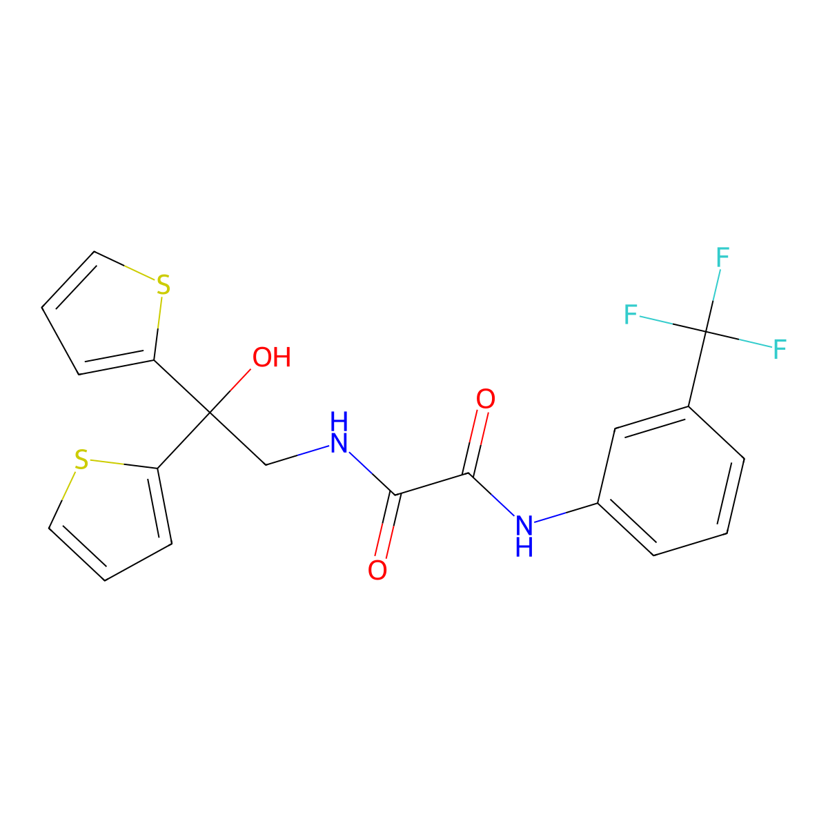 N1-(2-hydroxy-2,2-di(thiophen-2-yl)ethyl)-N2-(3-(trifluoromethyl)phenyl)oxalamide molecular structure, CAS 2034478-98-1