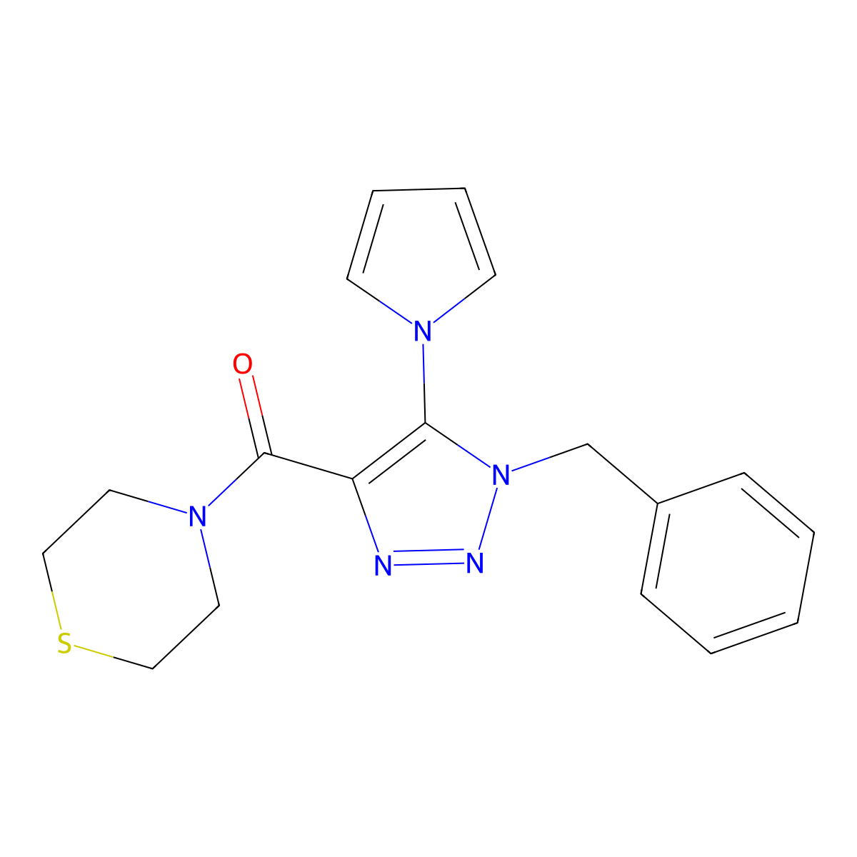(1-benzyl-5-(1H-pyrrol-1-yl)-1H-1,2,3-triazol-4-yl)(thiomorpholino)methanone molecular structure, CAS 2034478-99-2