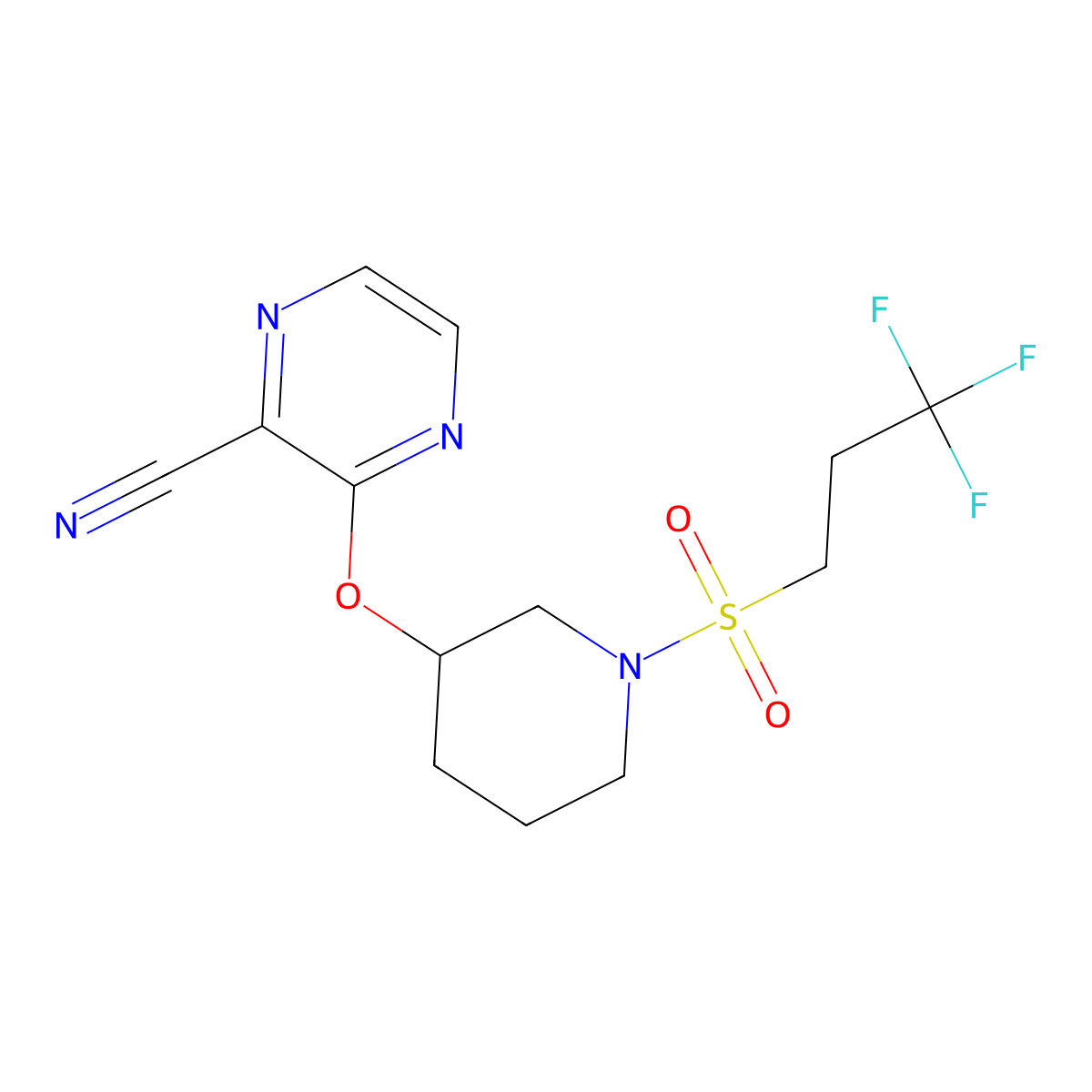 3-((1-((3,3,3-Trifluoropropyl)sulfonyl)piperidin-3-yl)oxy)pyrazine-2-carbonitrile molecular structure, CAS 2034479-00-8