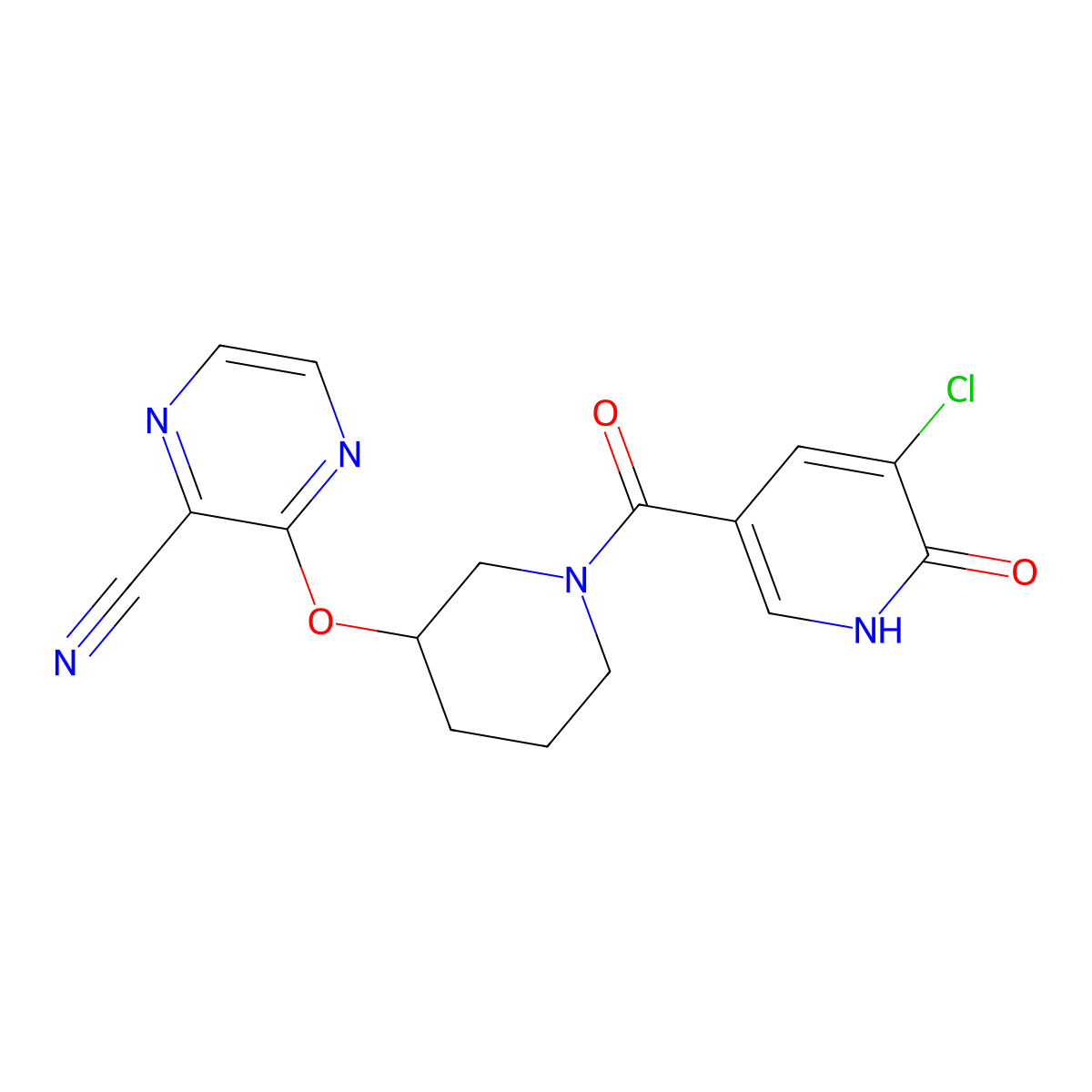 3-((1-(5-Chloro-6-hydroxynicotinoyl)piperidin-3-yl)oxy)pyrazine-2-carbonitrile molecular structure, CAS 2034479-01-9