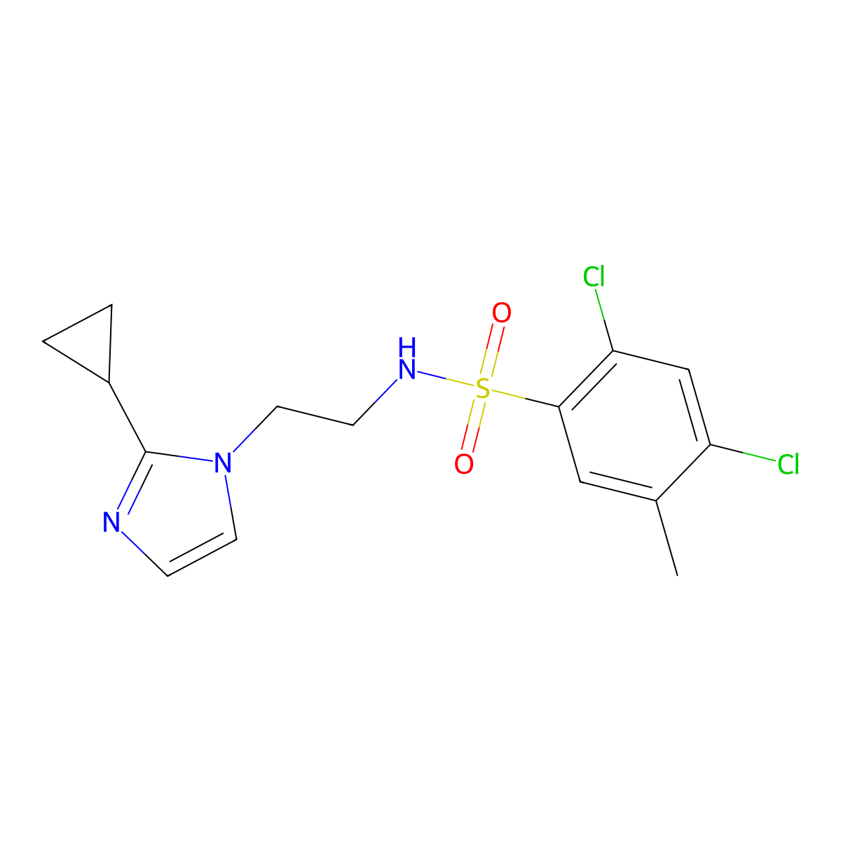 2,4-dichloro-N-(2-(2-cyclopropyl-1H-imidazol-1-yl)ethyl)-5-methylbenzenesulfonamide molecular structure, CAS 2034479-02-0