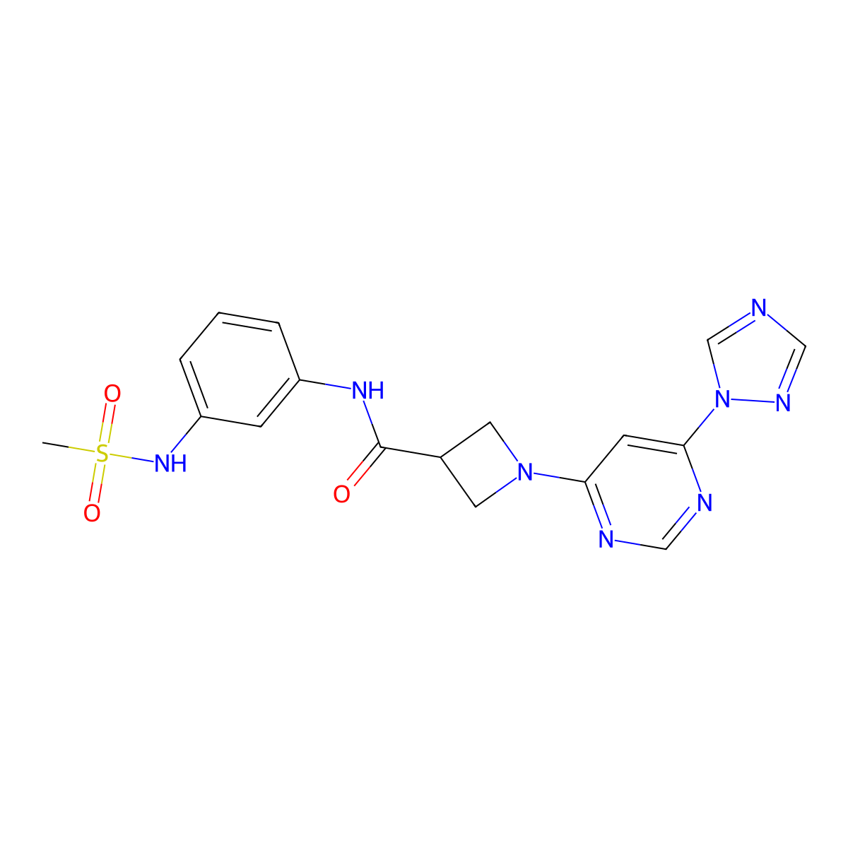 N-(3-methanesulfonamidophenyl)-1-[6-(1H-1,2,4-triazol-1-yl)pyrimidin-4-yl]azetidine-3-carboxamide molecular structure, CAS 2034479-04-2