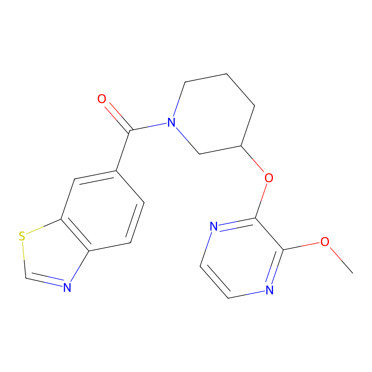 Benzo[d]thiazol-6-yl(3-((3-methoxypyrazin-2-yl)oxy)piperidin-1-yl)methanone molecular structure, CAS 2034479-07-5