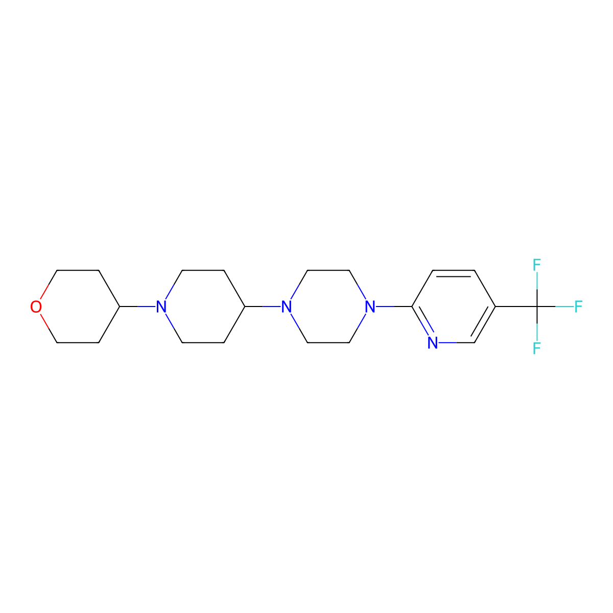 1-[1-(Oxan-4-yl)piperidin-4-yl]-4-[5-(trifluoromethyl)pyridin-2-yl]piperazine molecular structure, CAS 2034479-08-6