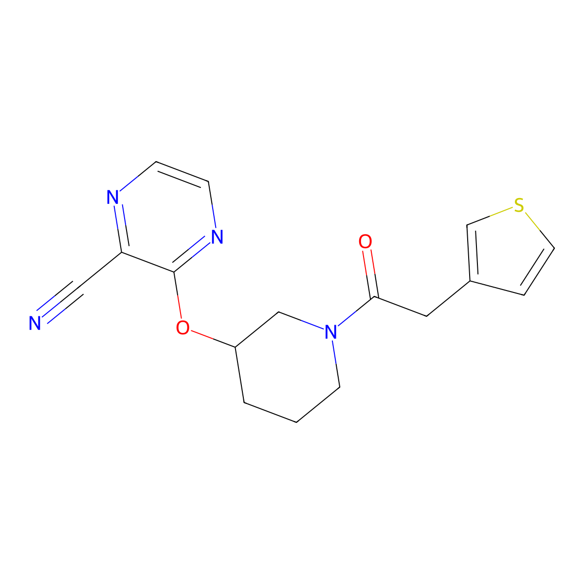 3-({1-[2-(Thiophen-3-yl)acetyl]piperidin-3-yl}oxy)pyrazine-2-carbonitrile molecular structure, CAS 2034479-09-7