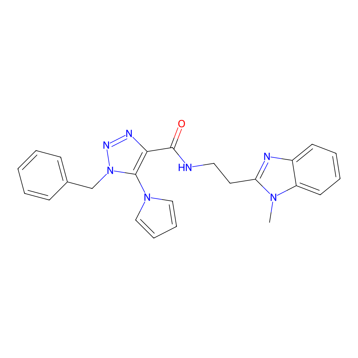 1-benzyl-N-[2-(1-methyl-1H-1,3-benzodiazol-2-yl)ethyl]-5-(1H-pyrrol-1-yl)-1H-1,2,3-triazole-4-carboxamide molecular structure, CAS 2034479-17-7