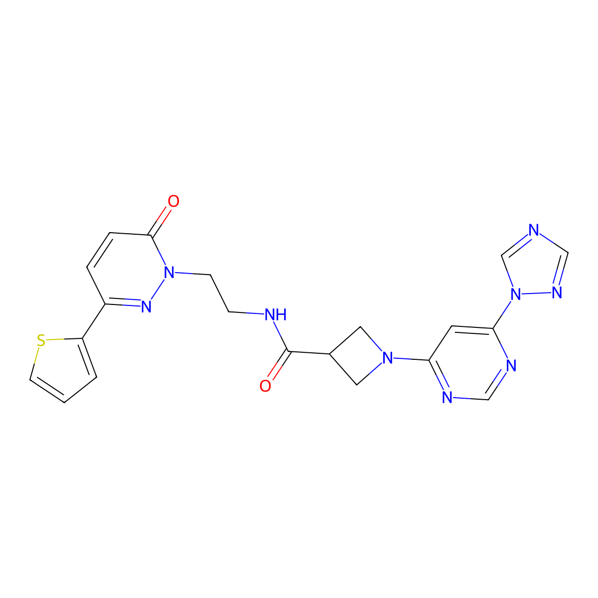 1-(6-(1H-1,2,4-triazol-1-yl)pyrimidin-4-yl)-N-(2-(6-oxo-3-(thiophen-2-yl)pyridazin-1(6H)-yl)ethyl)azetidine-3-carboxamide molecular structure, CAS 2034479-19-9