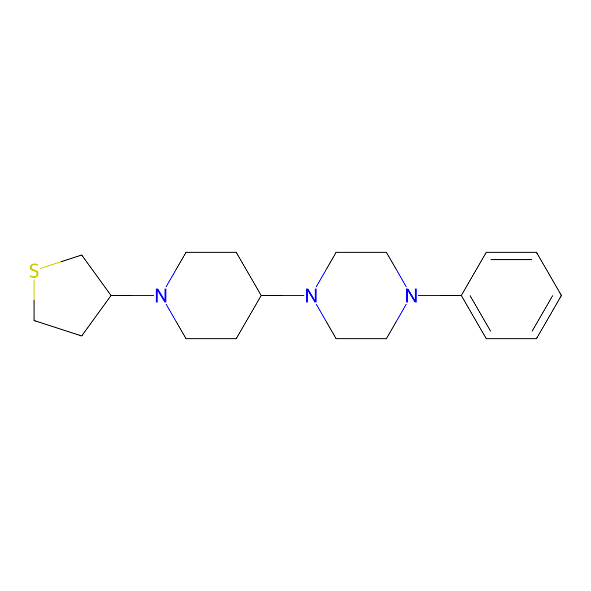 1-Phenyl-4-[1-(thiolan-3-yl)piperidin-4-yl]piperazine molecular structure, CAS 2034479-21-3