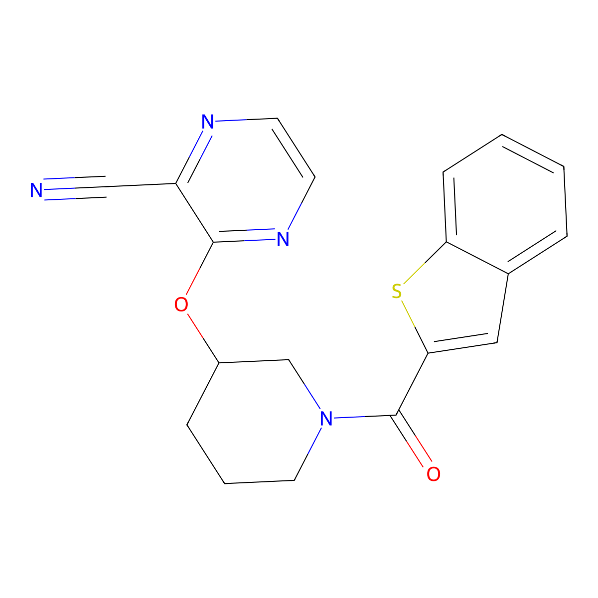 3-((1-(Benzo[b]thiophene-2-carbonyl)piperidin-3-yl)oxy)pyrazine-2-carbonitrile molecular structure, CAS 2034479-23-5