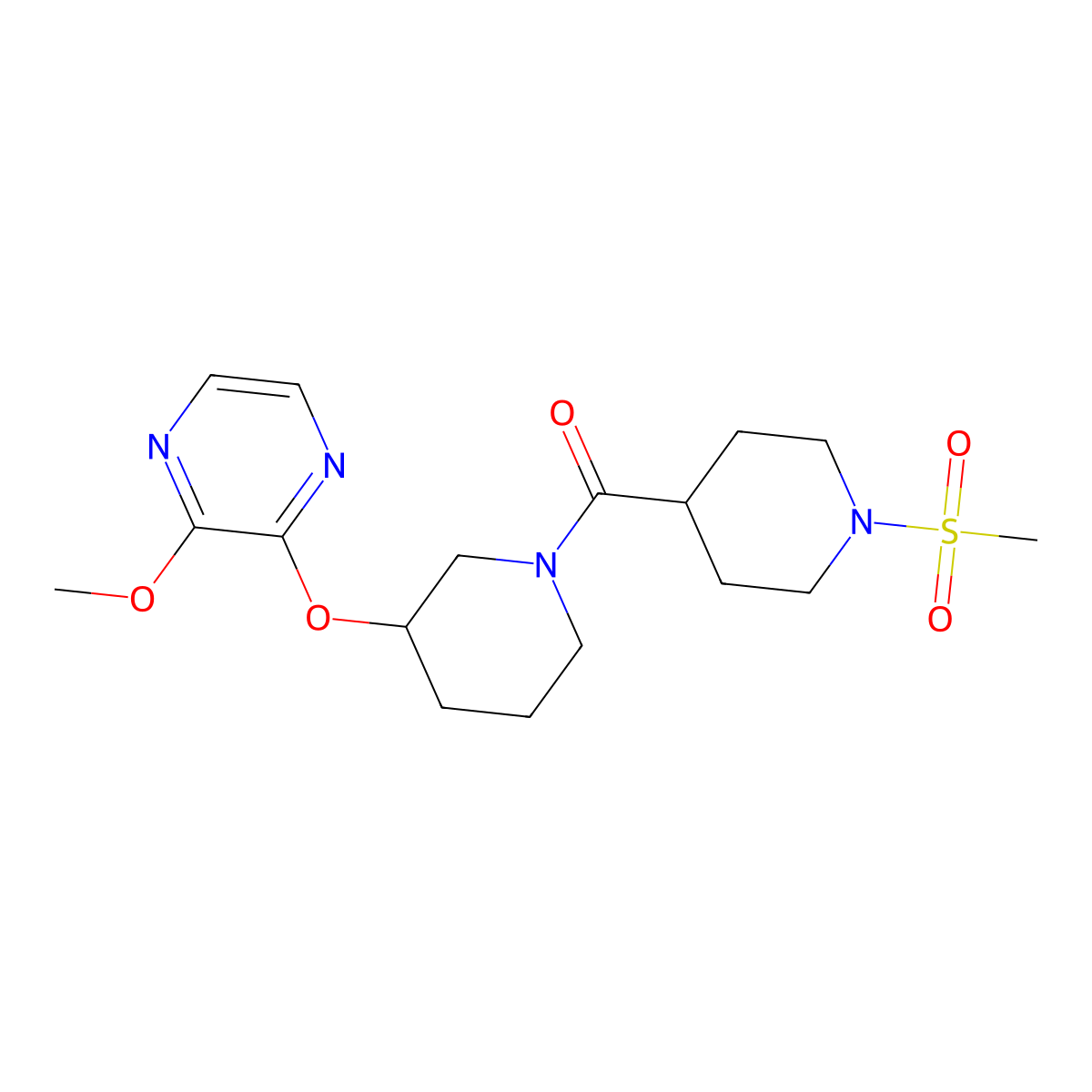 (3-((3-Methoxypyrazin-2-yl)oxy)piperidin-1-yl)(1-(methylsulfonyl)piperidin-4-yl)methanone molecular structure, CAS 2034479-27-9