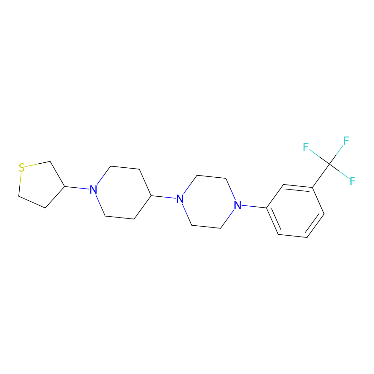 1-(1-(Tetrahydrothiophen-3-yl)piperidin-4-yl)-4-(3-(trifluoromethyl)phenyl)piperazine molecular structure, CAS 2034479-30-4