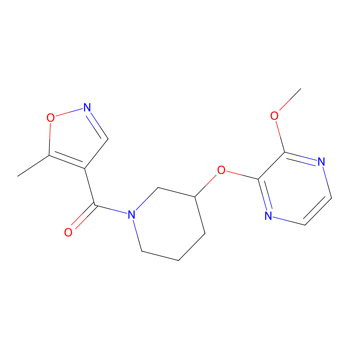 (3-((3-Methoxypyrazin-2-yl)oxy)piperidin-1-yl)(5-methylisoxazol-4-yl)methanone molecular structure, CAS 2034479-31-5