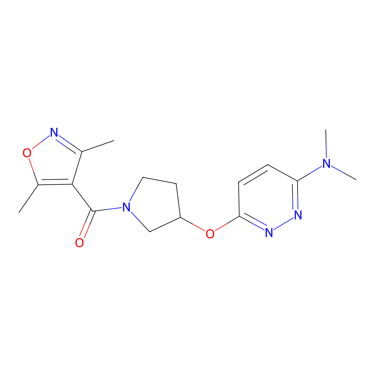 (3-((6-(Dimethylamino)pyridazin-3-yl)oxy)pyrrolidin-1-yl)(3,5-dimethylisoxazol-4-yl)methanone molecular structure, CAS 2034479-35-9