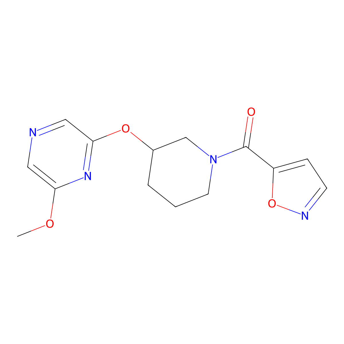 Isoxazol-5-yl(3-((6-methoxypyrazin-2-yl)oxy)piperidin-1-yl)methanone molecular structure, CAS 2034479-38-2